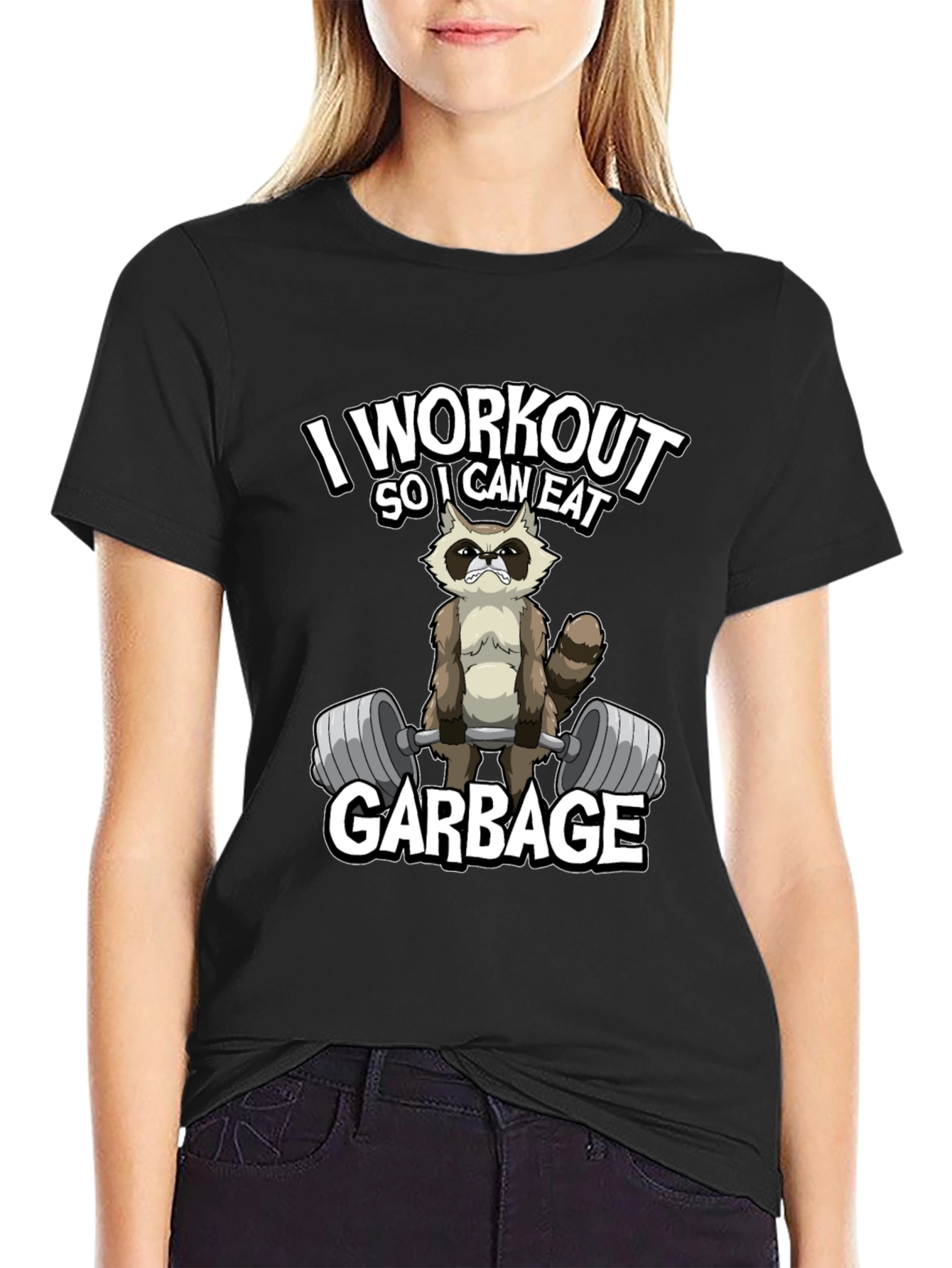 Black Workout Raccoon Graphic T-Shirt - Gym Humor view 2
