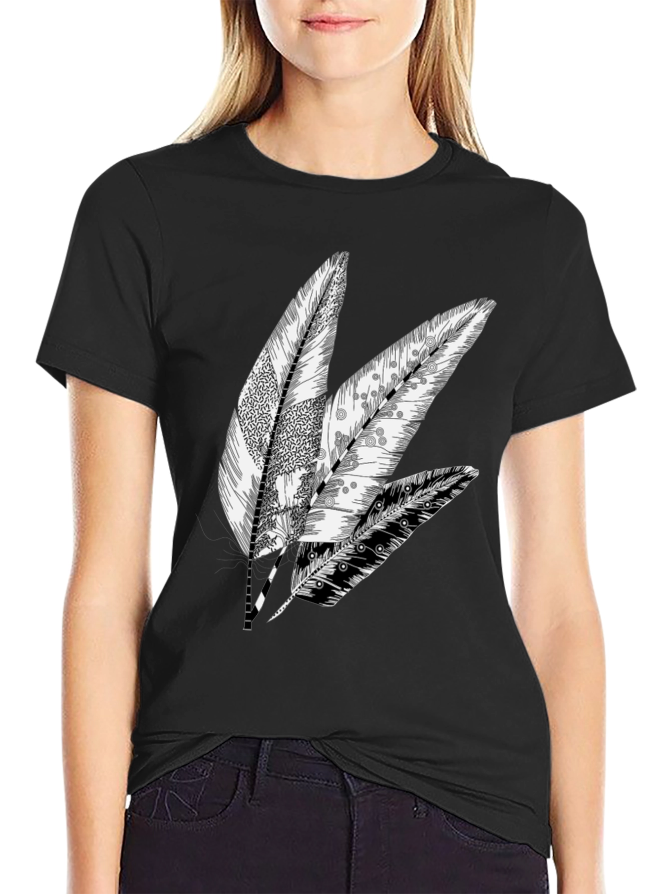 Black Feather Graphic Black Tee view 2