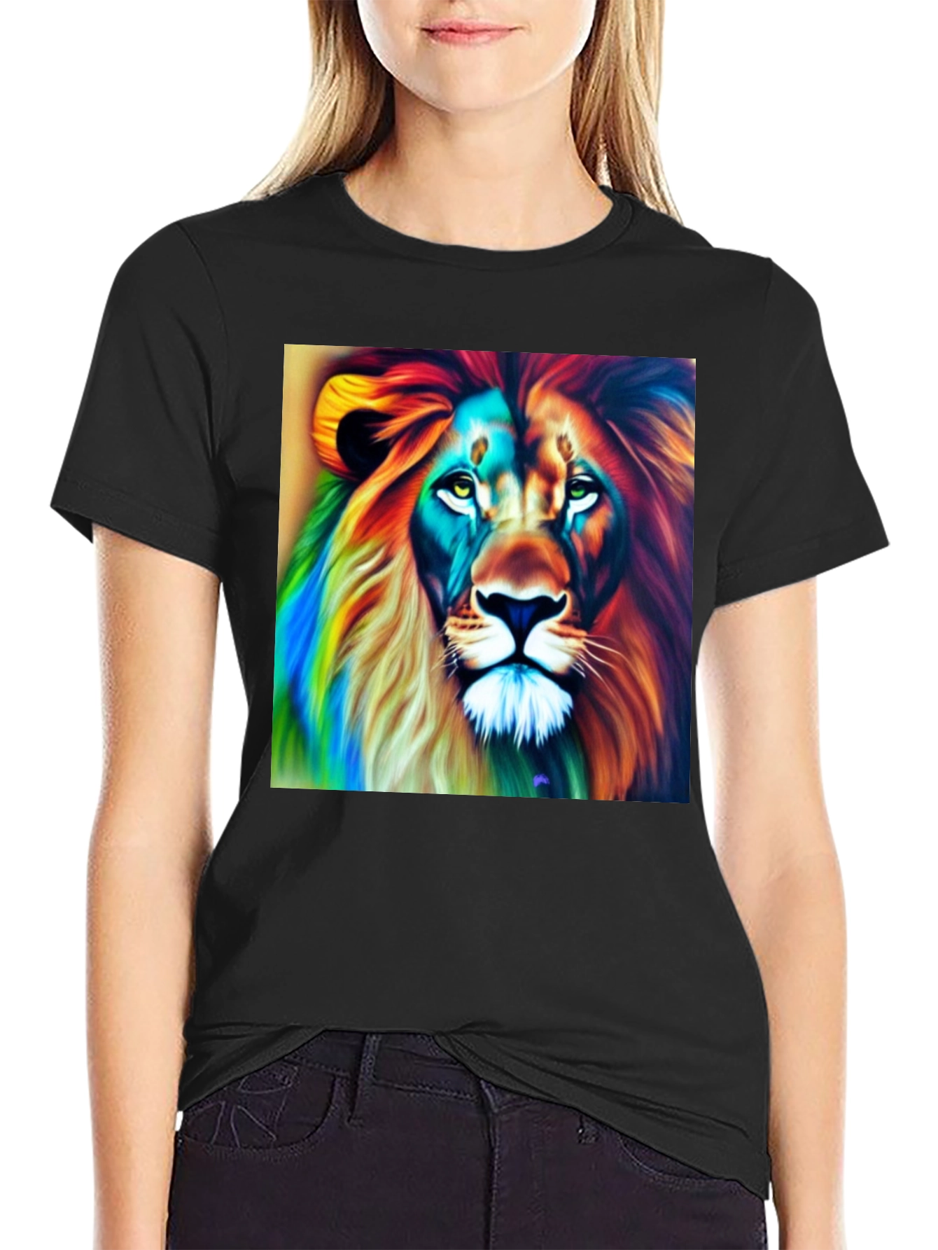 Colorful Lion Graphic Tee - Men's Black T-Shirt - 2
