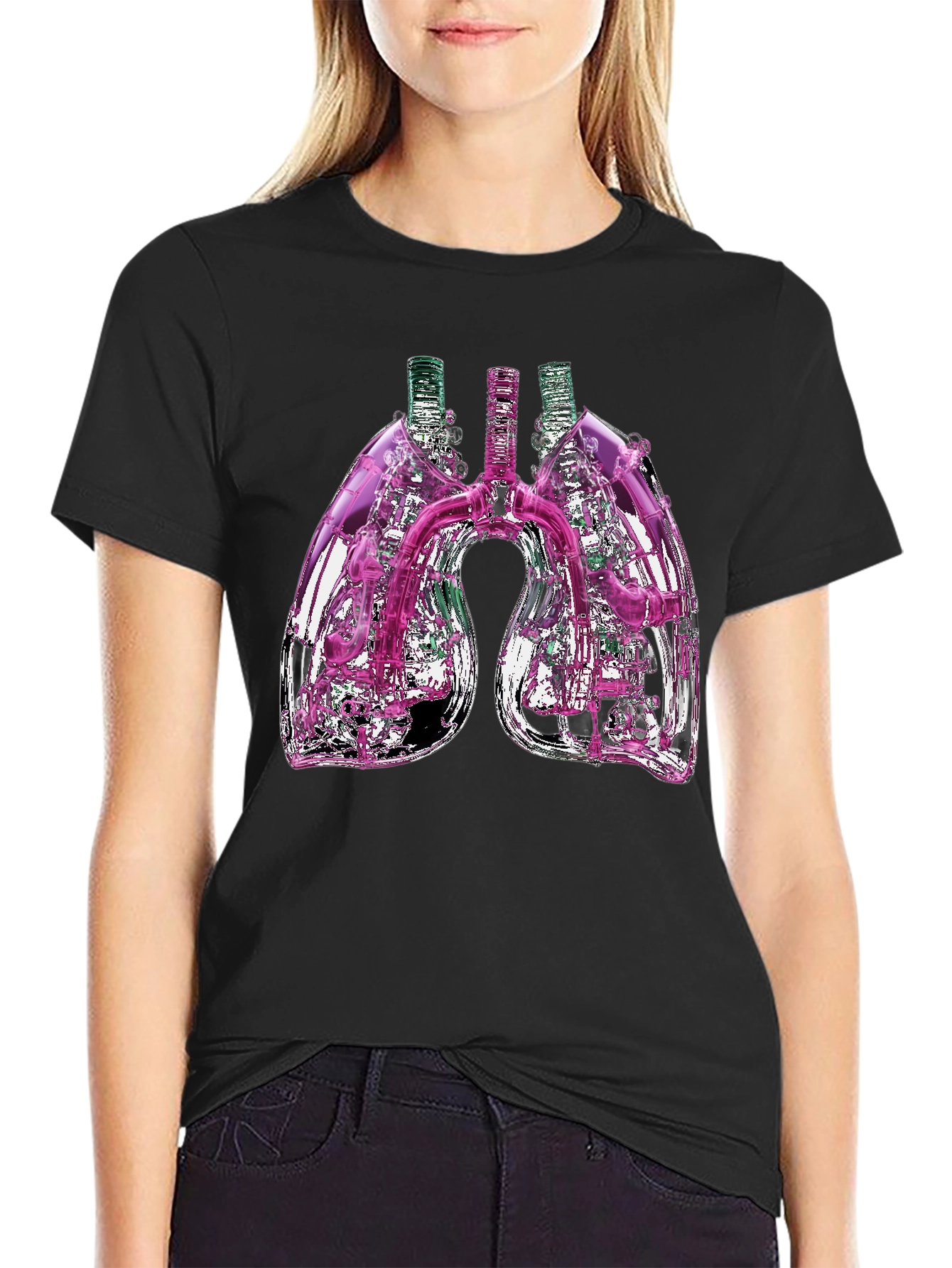 Black Abstract Lungs Graphic Tee - Black Cotton Blend view 2