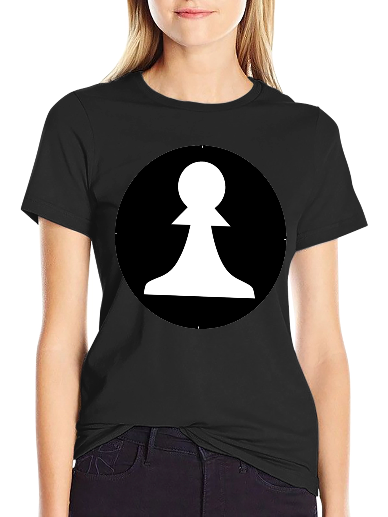 Black Chess Pawn Graphic Tee - Black Cotton T-Shirt view 2