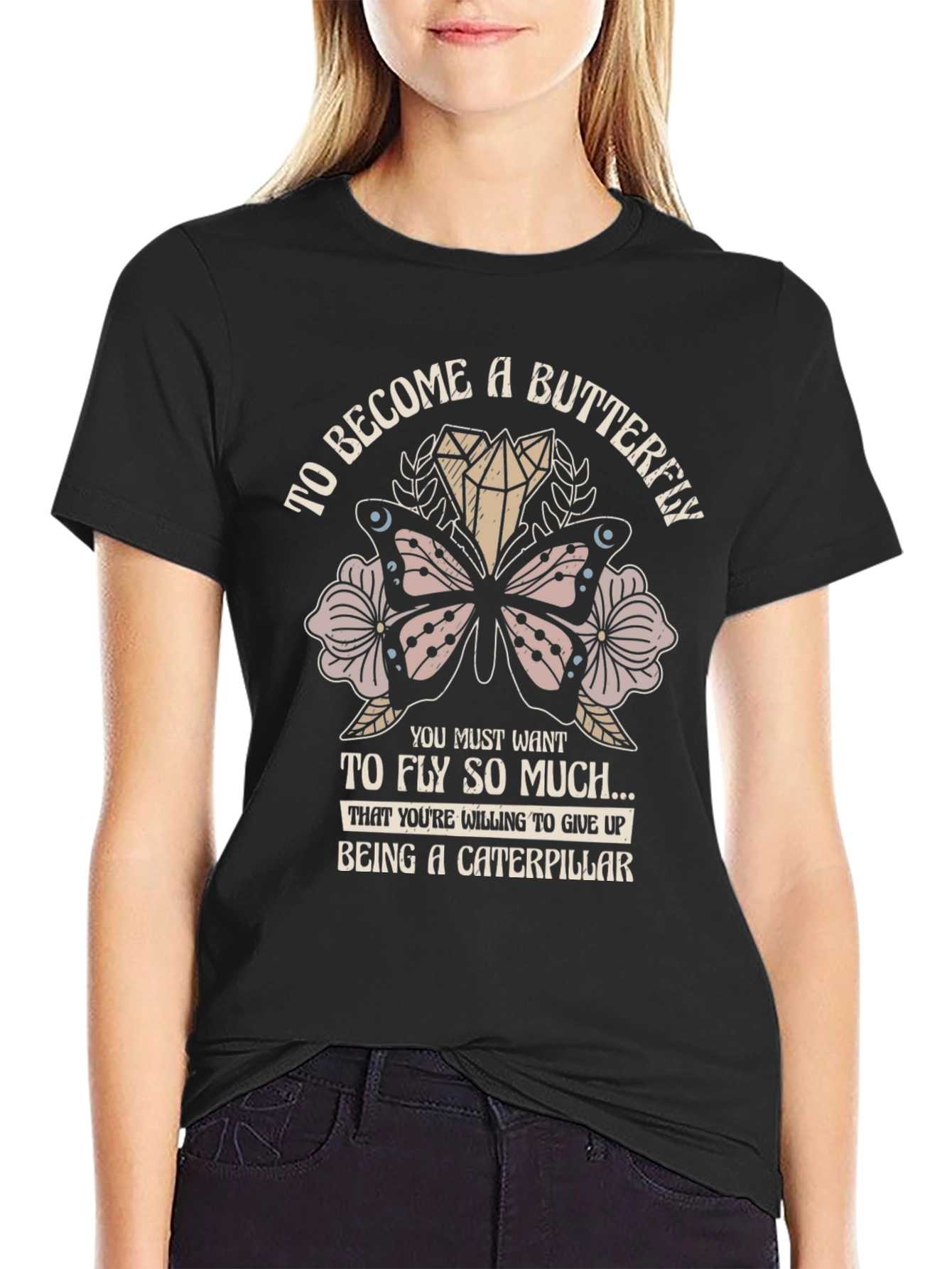 Black Butterfly Caterpillar T-Shirt - Motivational Tee view 2