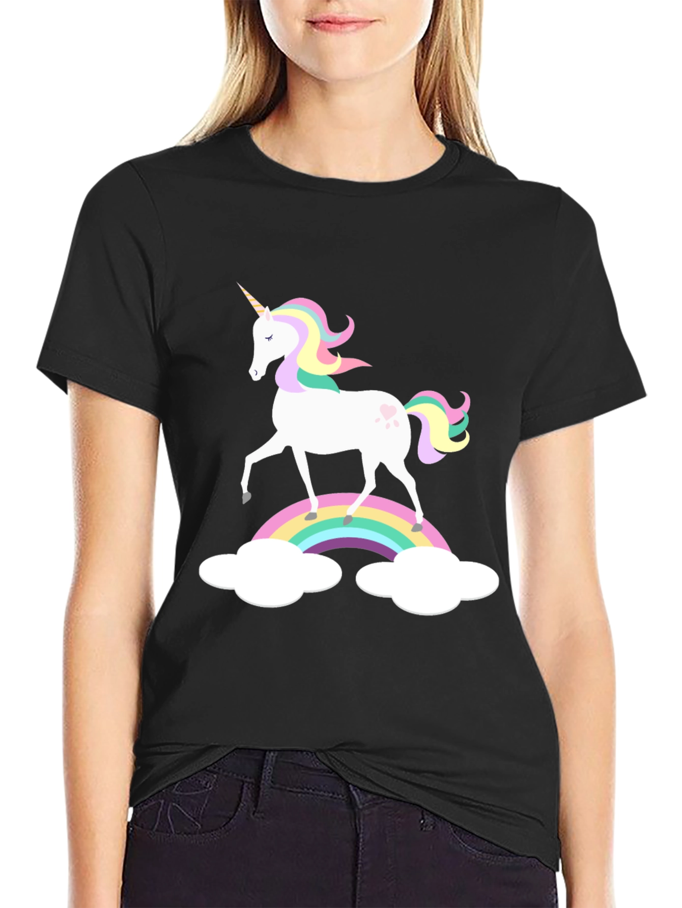 Black Rainbow Unicorn Graphic Tee - Black Cotton Blend view 2