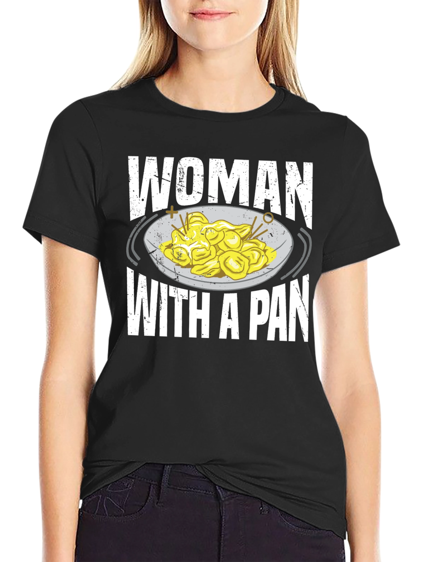 Black Woman With A Pan T-Shirt Funny Pasta Foodie Tee view 2