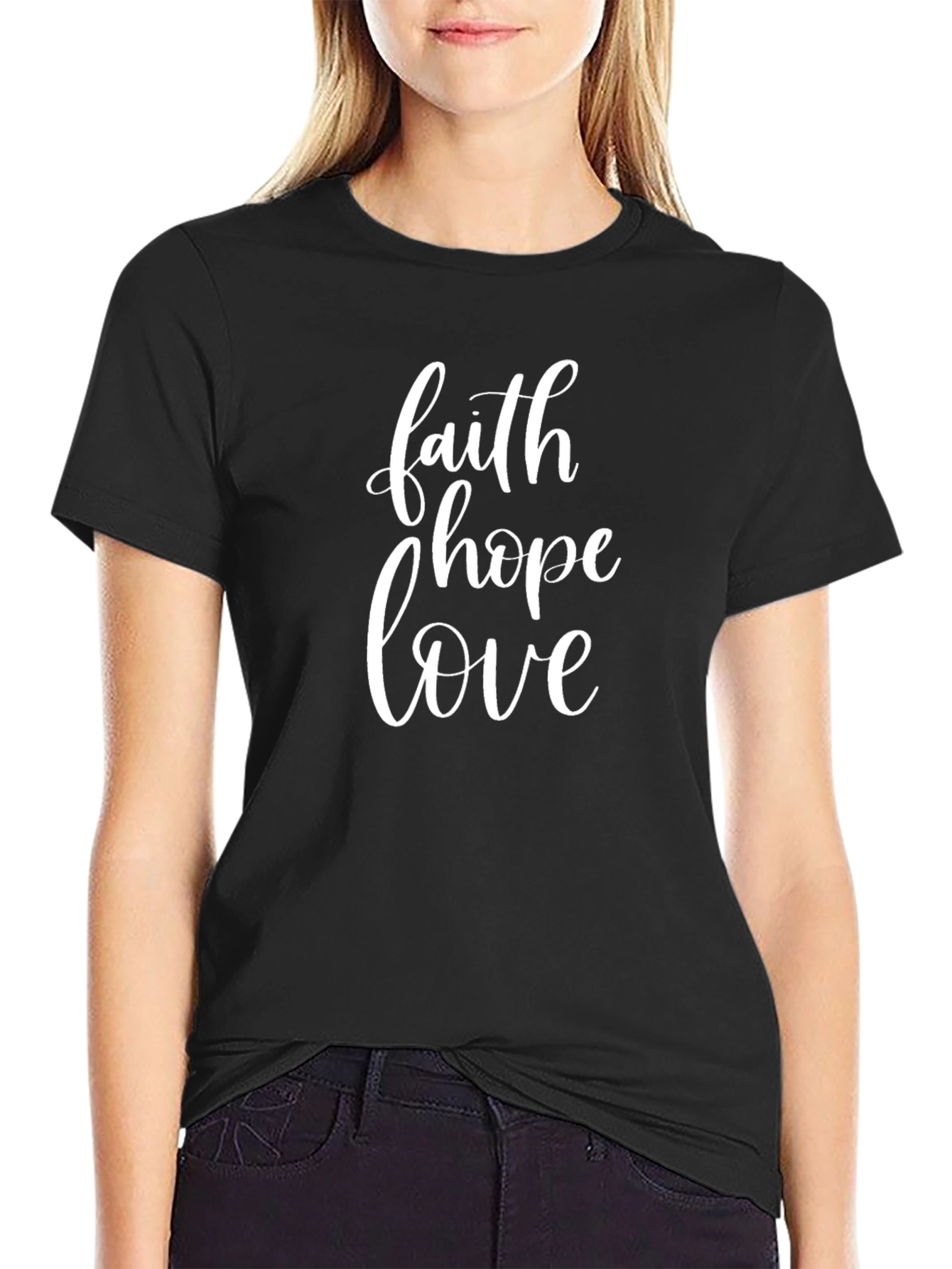 Black Faith Hope Love Graphic Tee - Black Cotton Shirt view 2