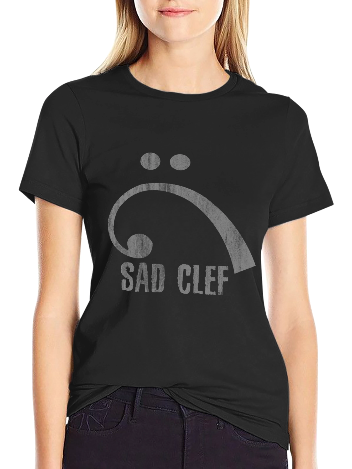 Black Sad Clef Graphic Tee - Bass Clef T-Shirt view 2