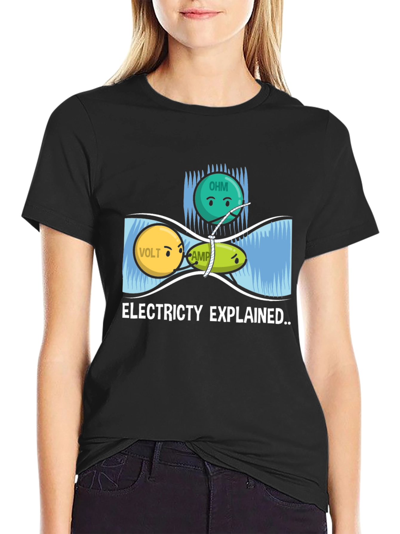 Black Electricity Explained Graphic Tee - Science Humor Shirt view 2