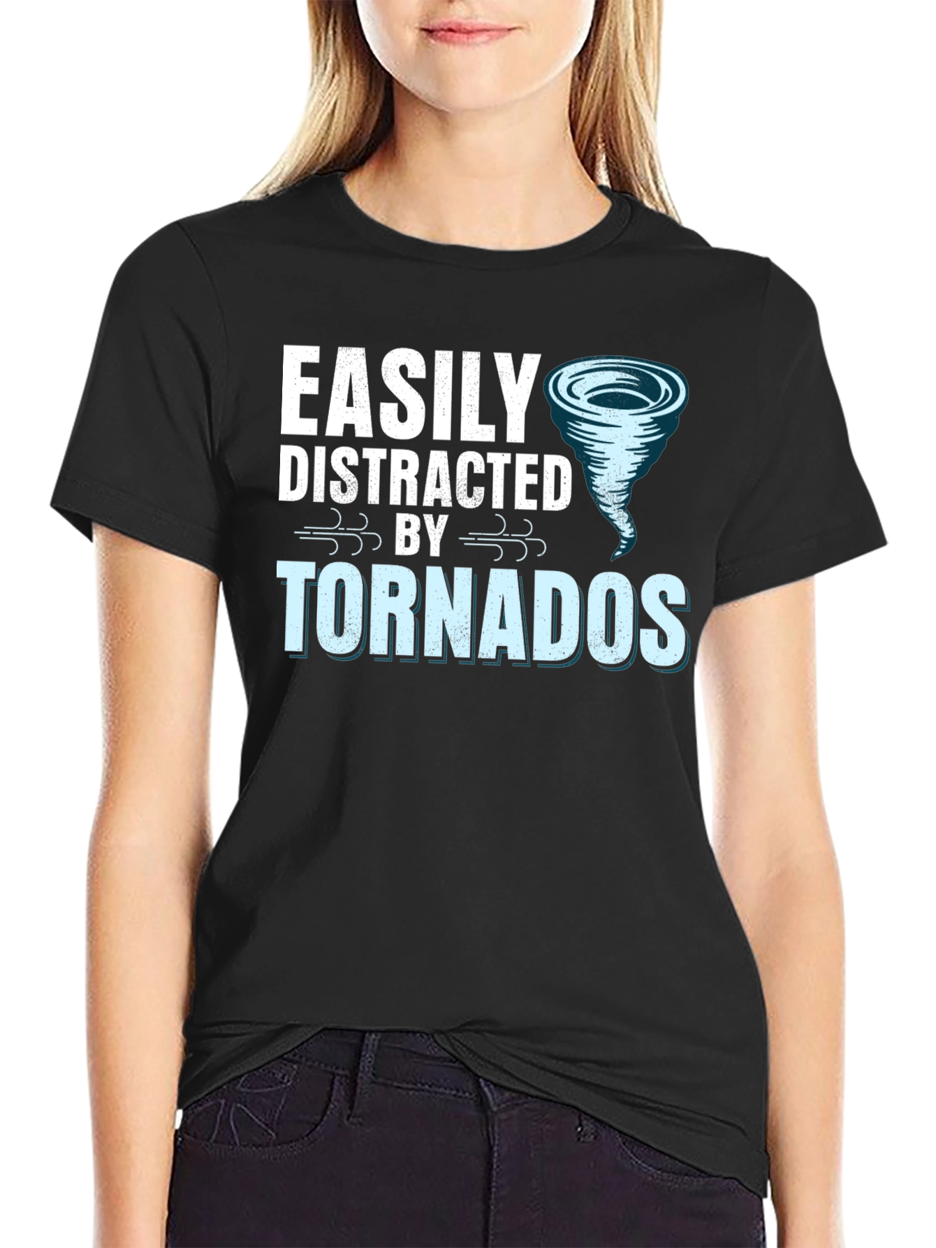 Black Easily Distracted by Tornadoes Graphic Tee view 2