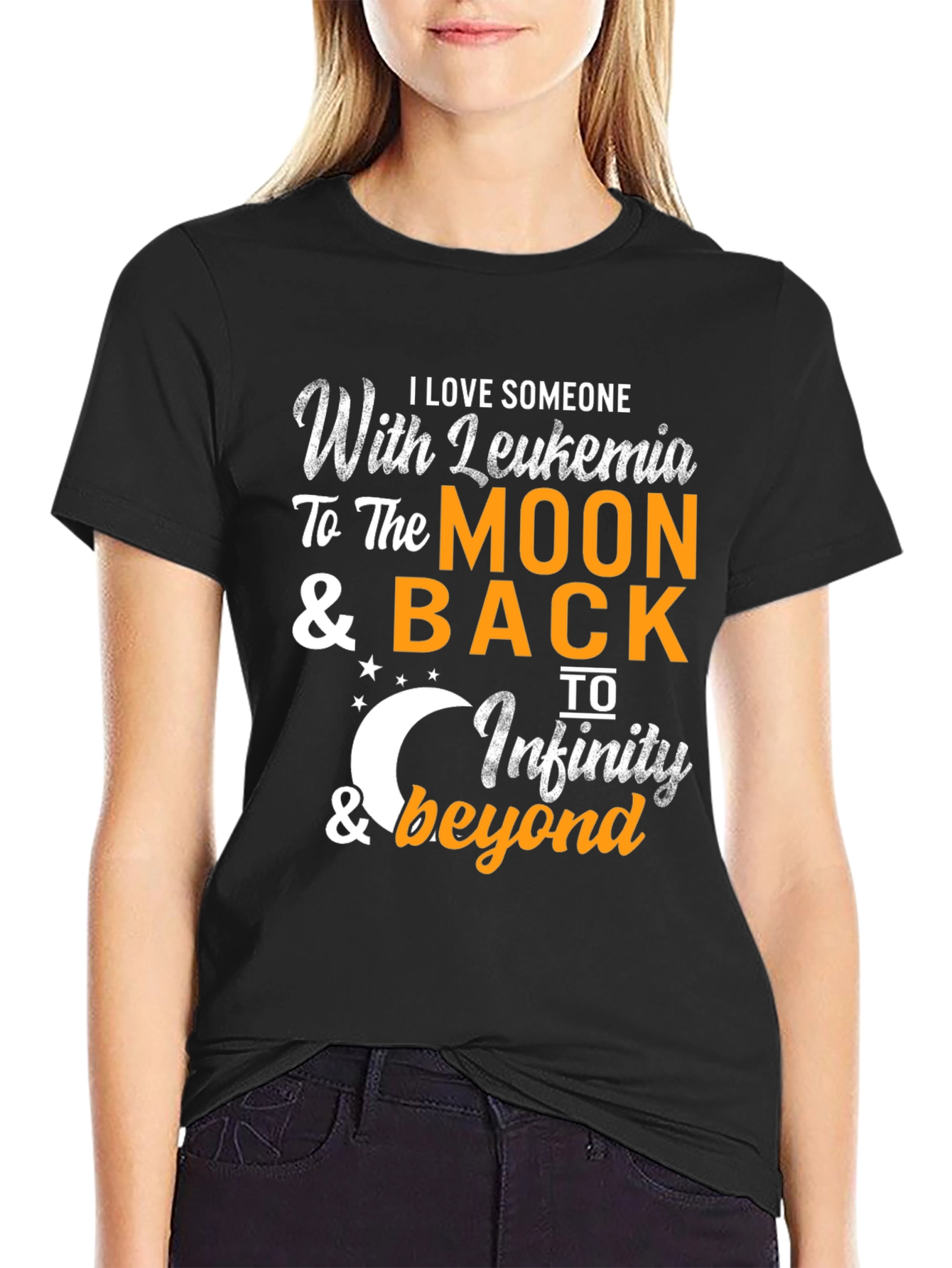 Black Leukemia Awareness T-Shirt - Love to the Moon view 2
