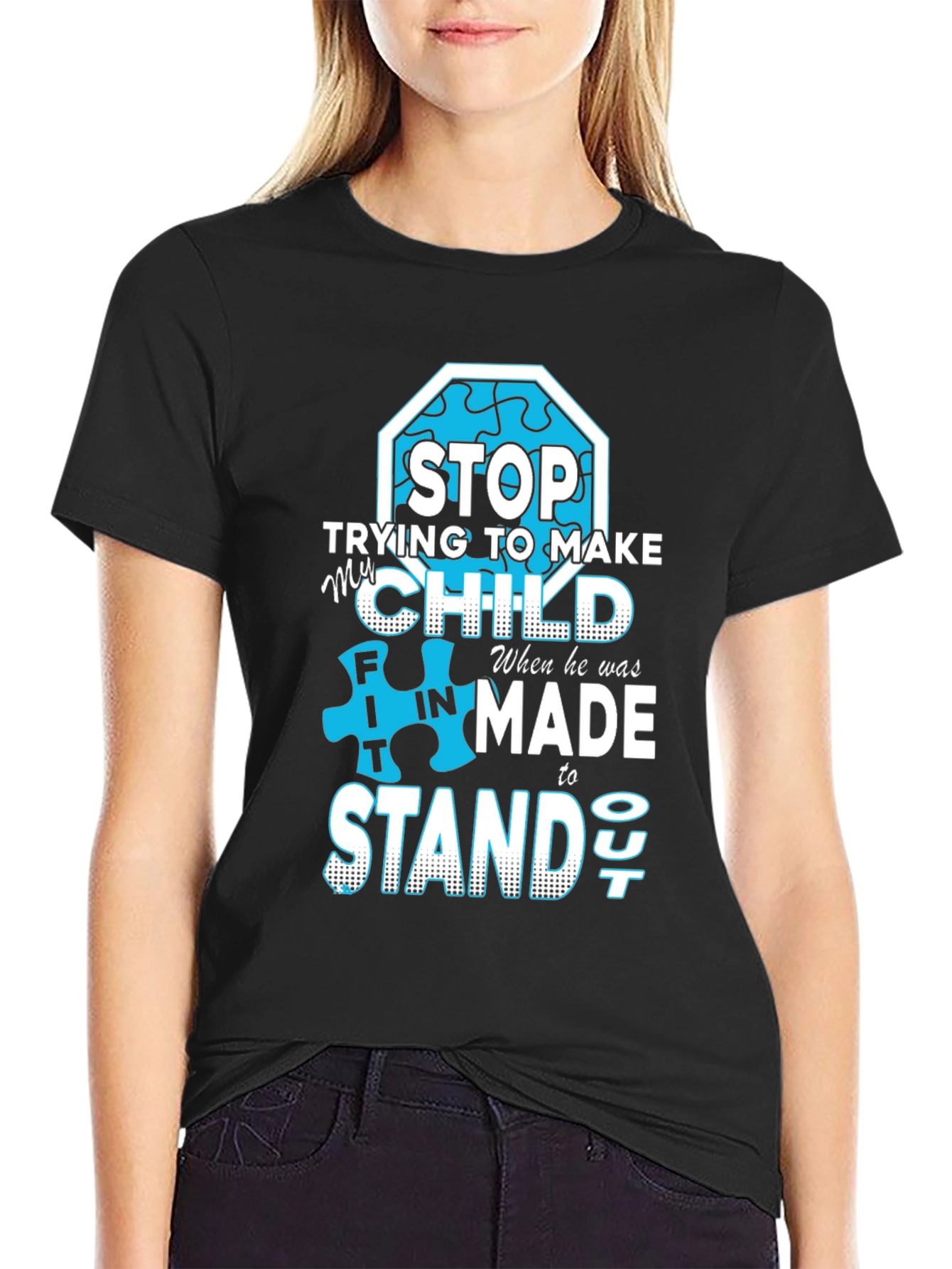 Black Autism Awareness T-Shirt: Stand Out view 2