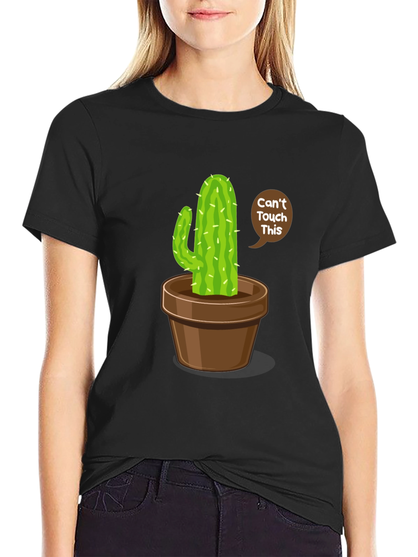Black Cactus Humor Graphic Tee - 'Can't Touch This' Shirt view 2