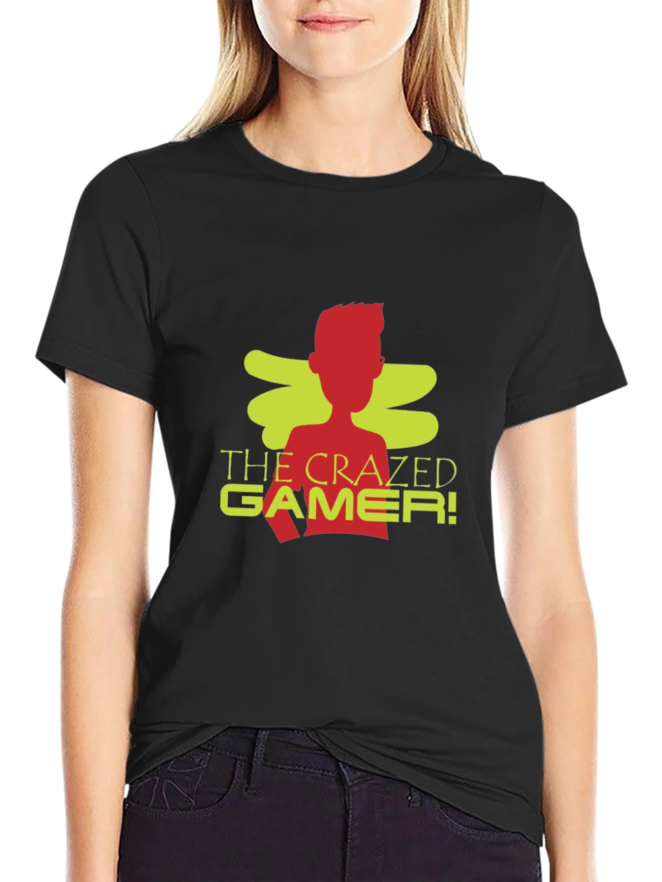 Black The Crazed Gamer! Black Crew Neck T-Shirt view 2