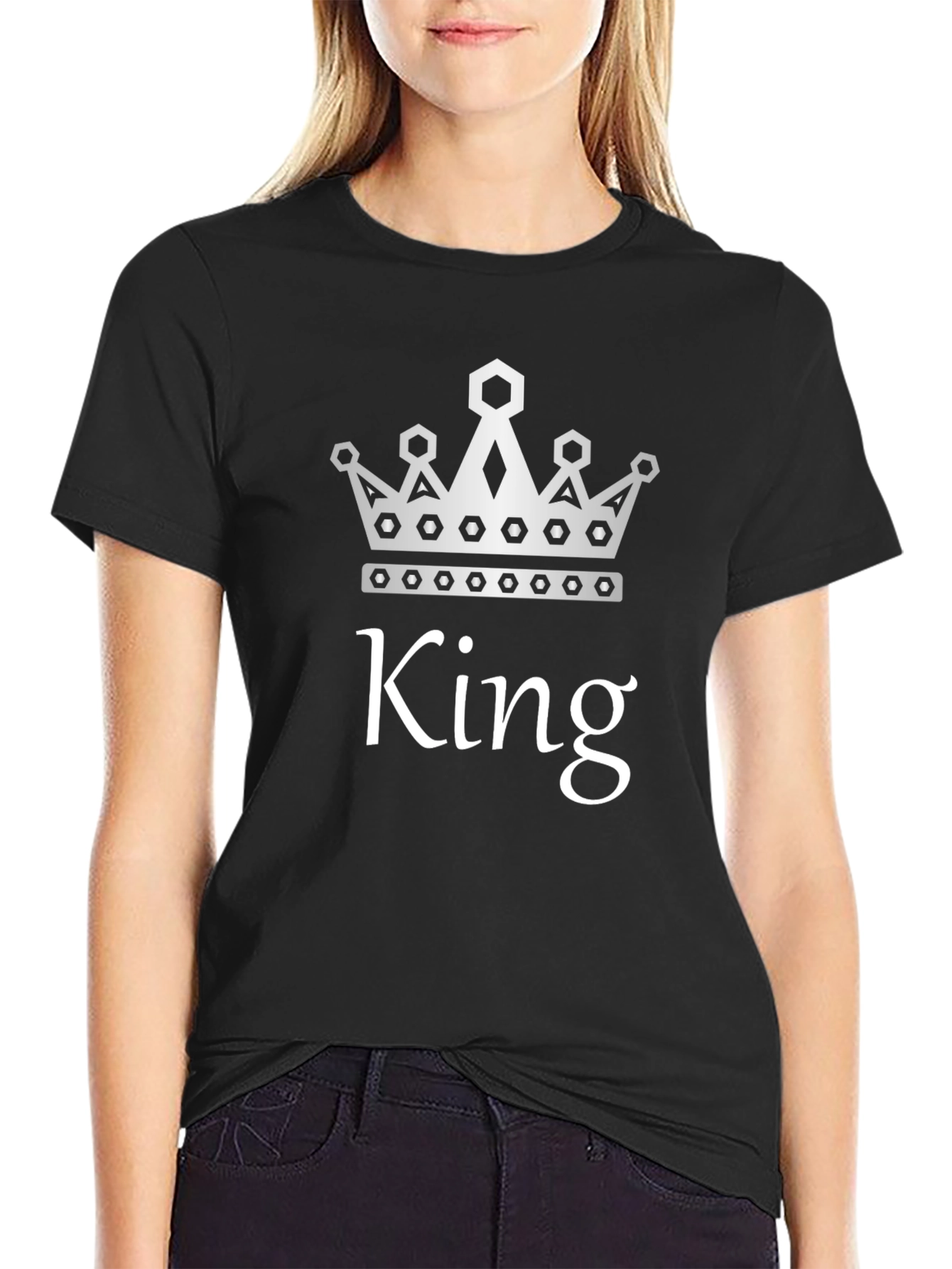 Black King Graphic T-Shirt - Black Crew Neck Tee view 2
