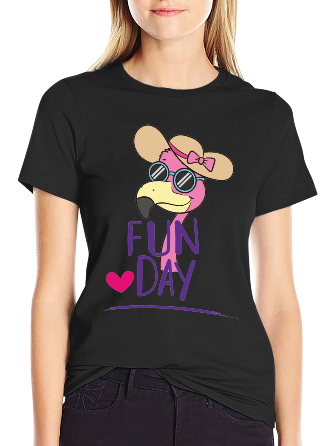 Black Fun Day Flamingo Graphic Tee - Casual Comfort view 2