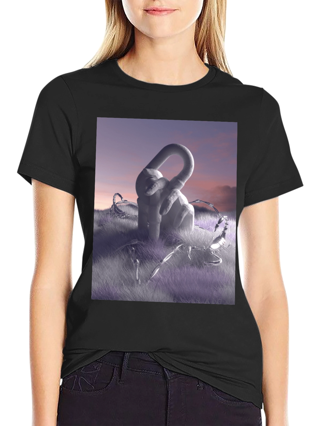 Black Abstract Sculpture Graphic Tee - Modern Art Shirt view 2