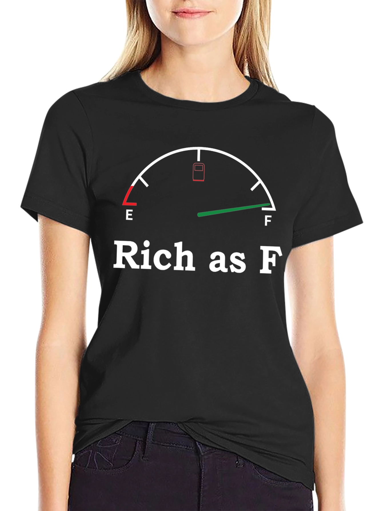 Black Rich As F T-Shirt - Funny Fuel Gauge Tee view 2