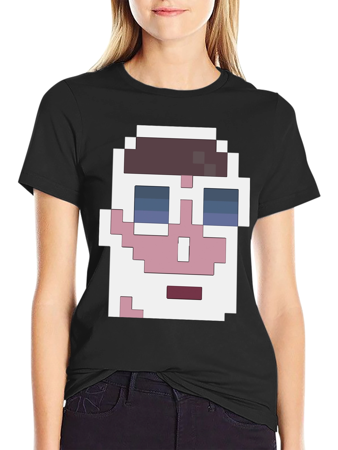Black Pixelated Face Graphic T-Shirt - Cool Retro Style view 2