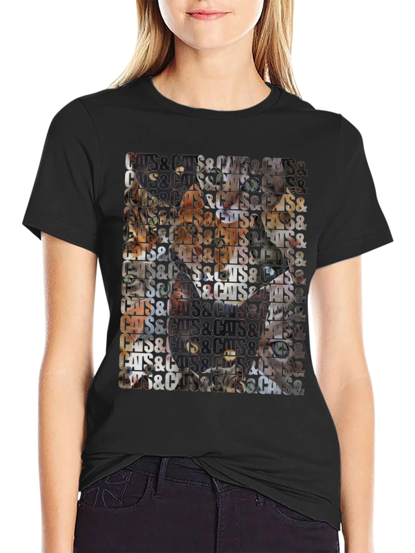 Black Cats Patterned Graphic T-Shirt view 2