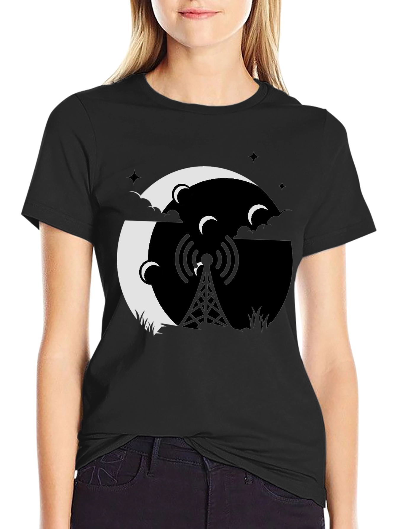 Black Mystic Night Tower Graphic Tee - Black view 2