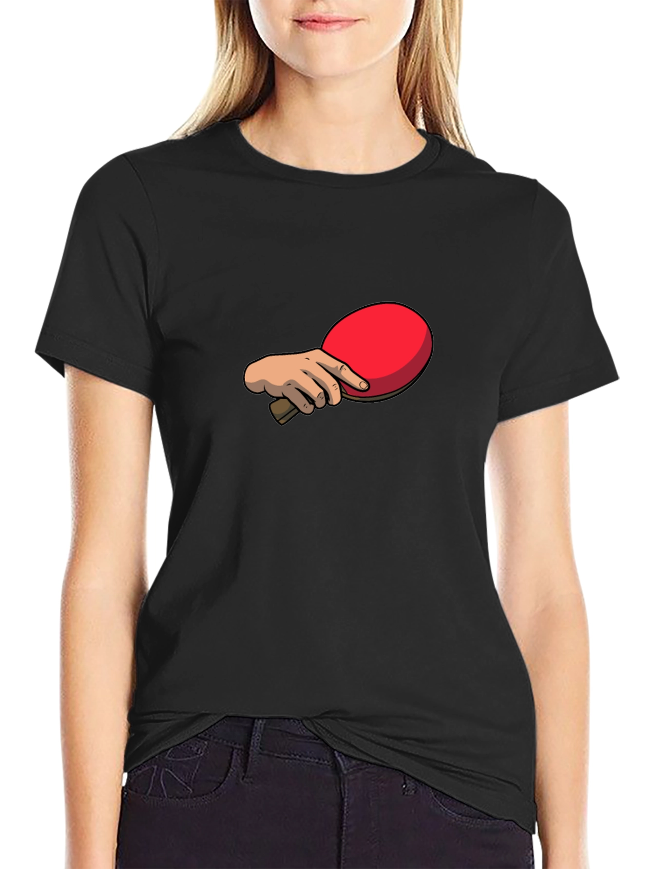 Black Ping Pong Paddle Graphic Tee - Black Cotton T-Shirt view 2