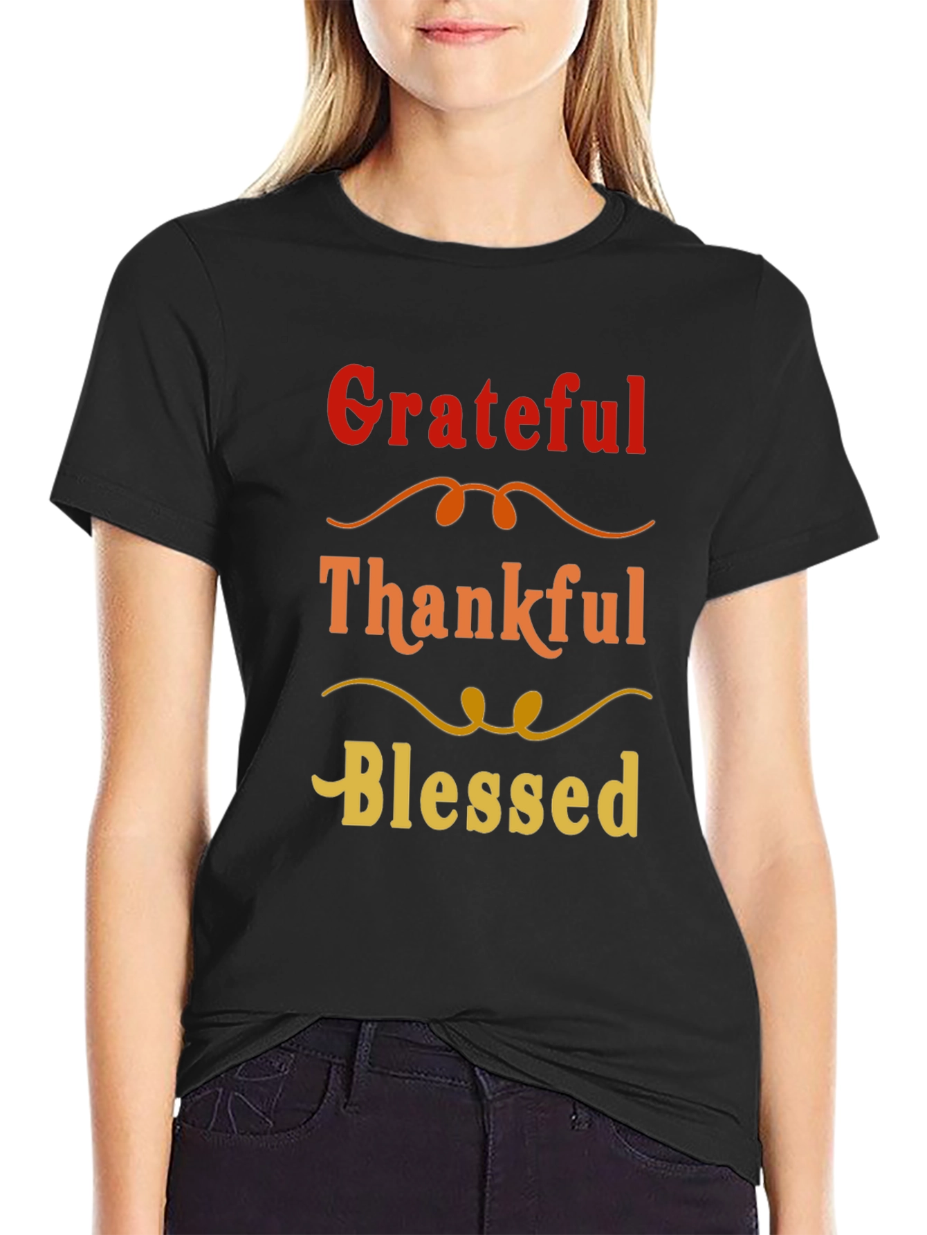Black Grateful Thankful Blessed Graphic Tee view 2