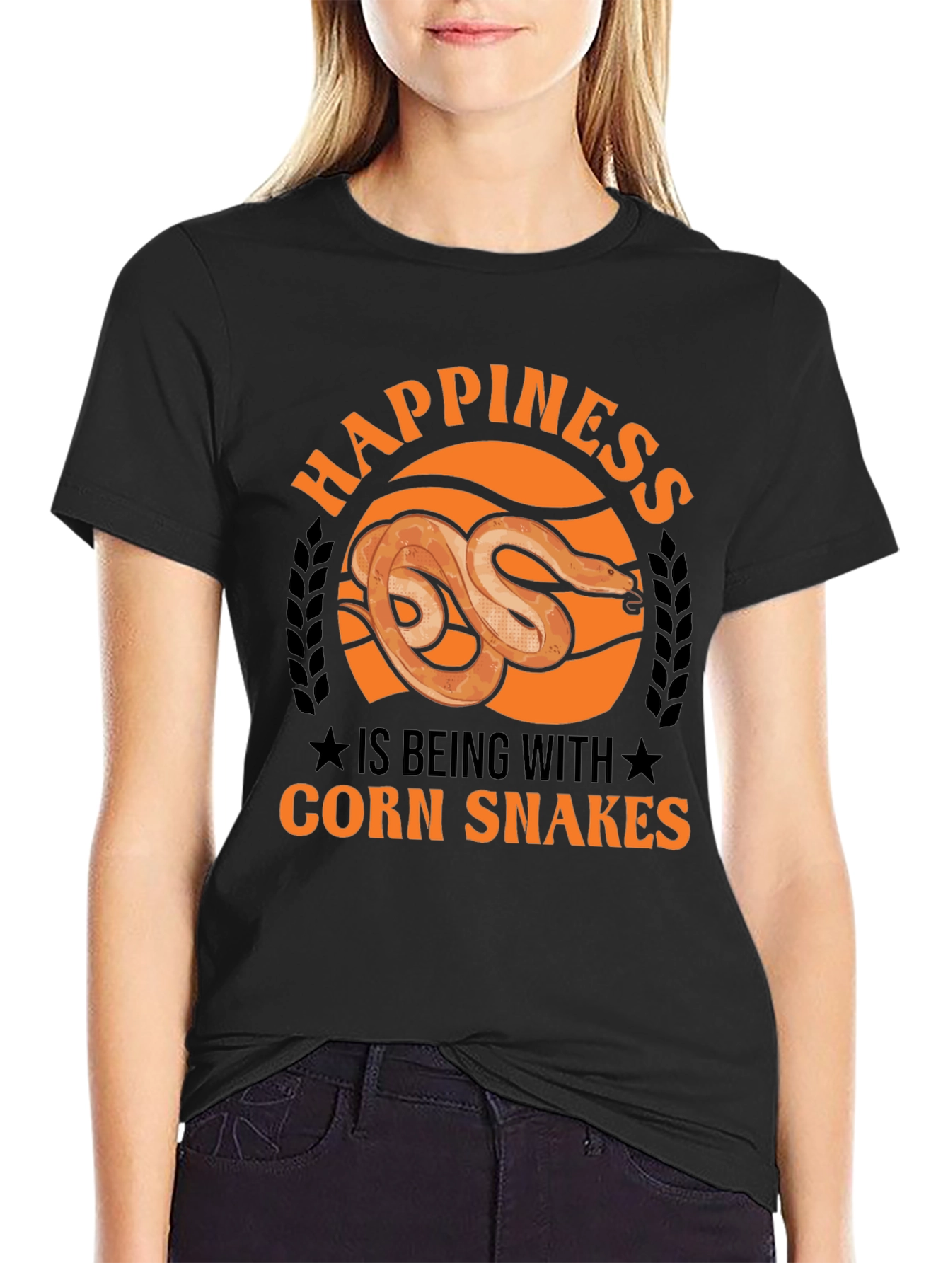 Black Corn Snake Lover T-Shirt - Happiness is Being With Corn Snakes view 2