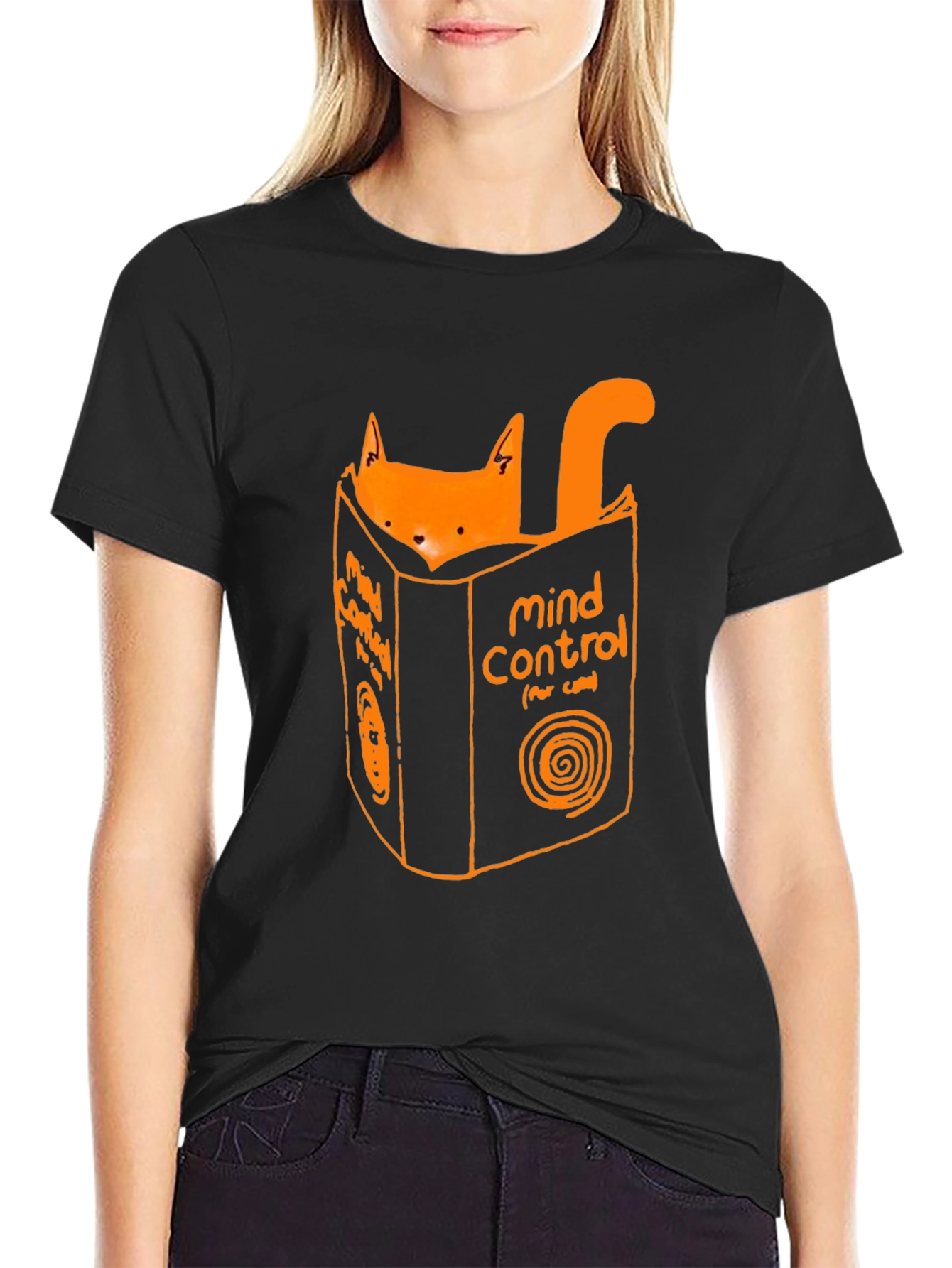 Black Mind Control Cat T-Shirt - Funny Graphic Tee view 2