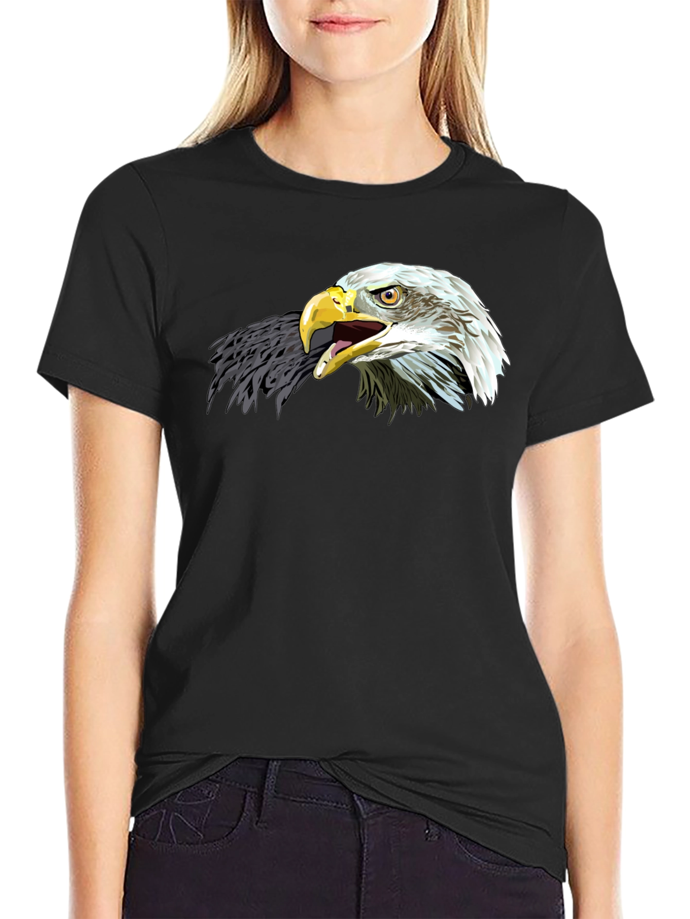 Black Bold Eagle Graphic Tee - Black Cotton Comfort view 2