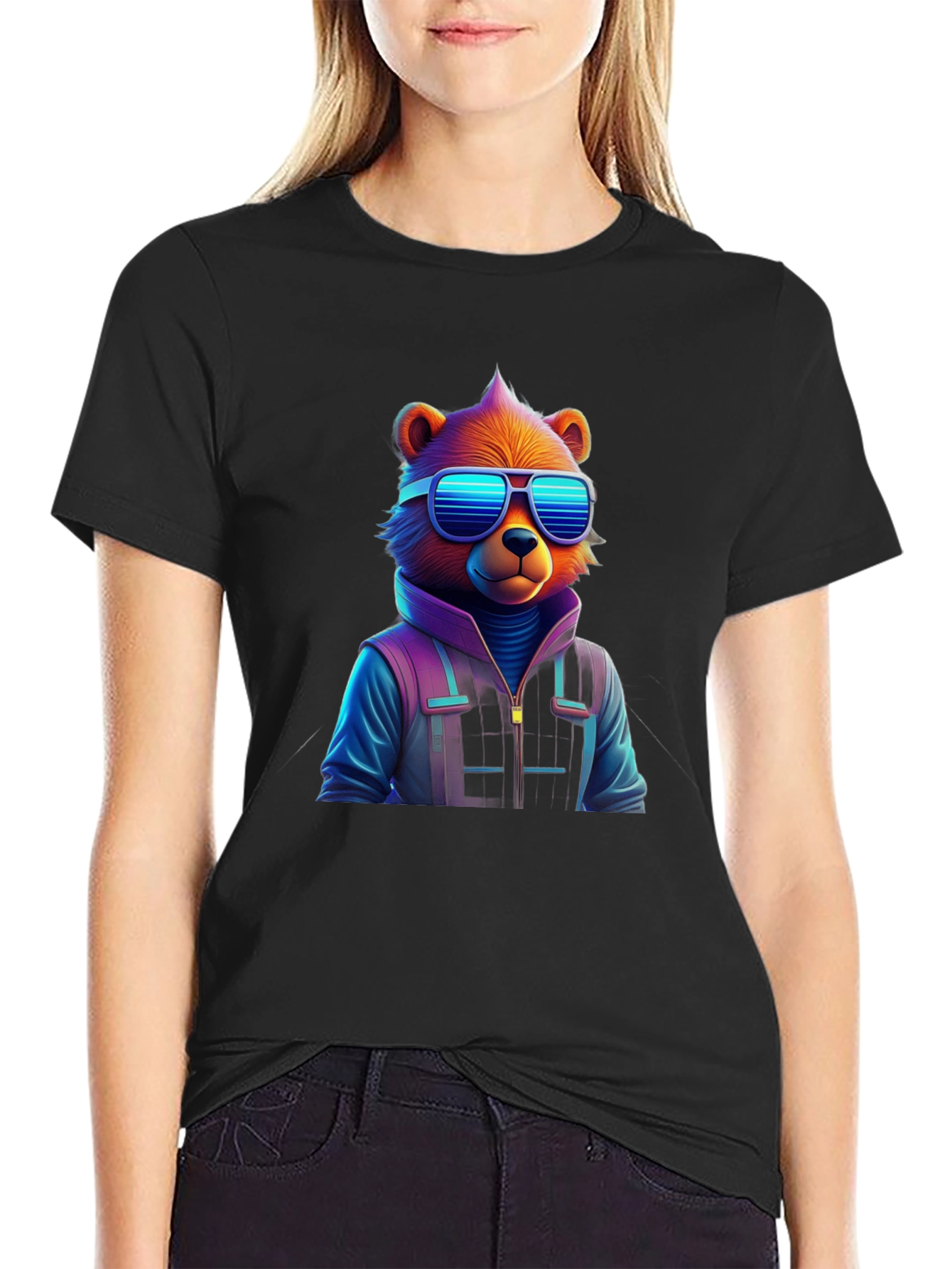 Cool Bear Graphic Tee - Black Cotton Blend Shirt - 2