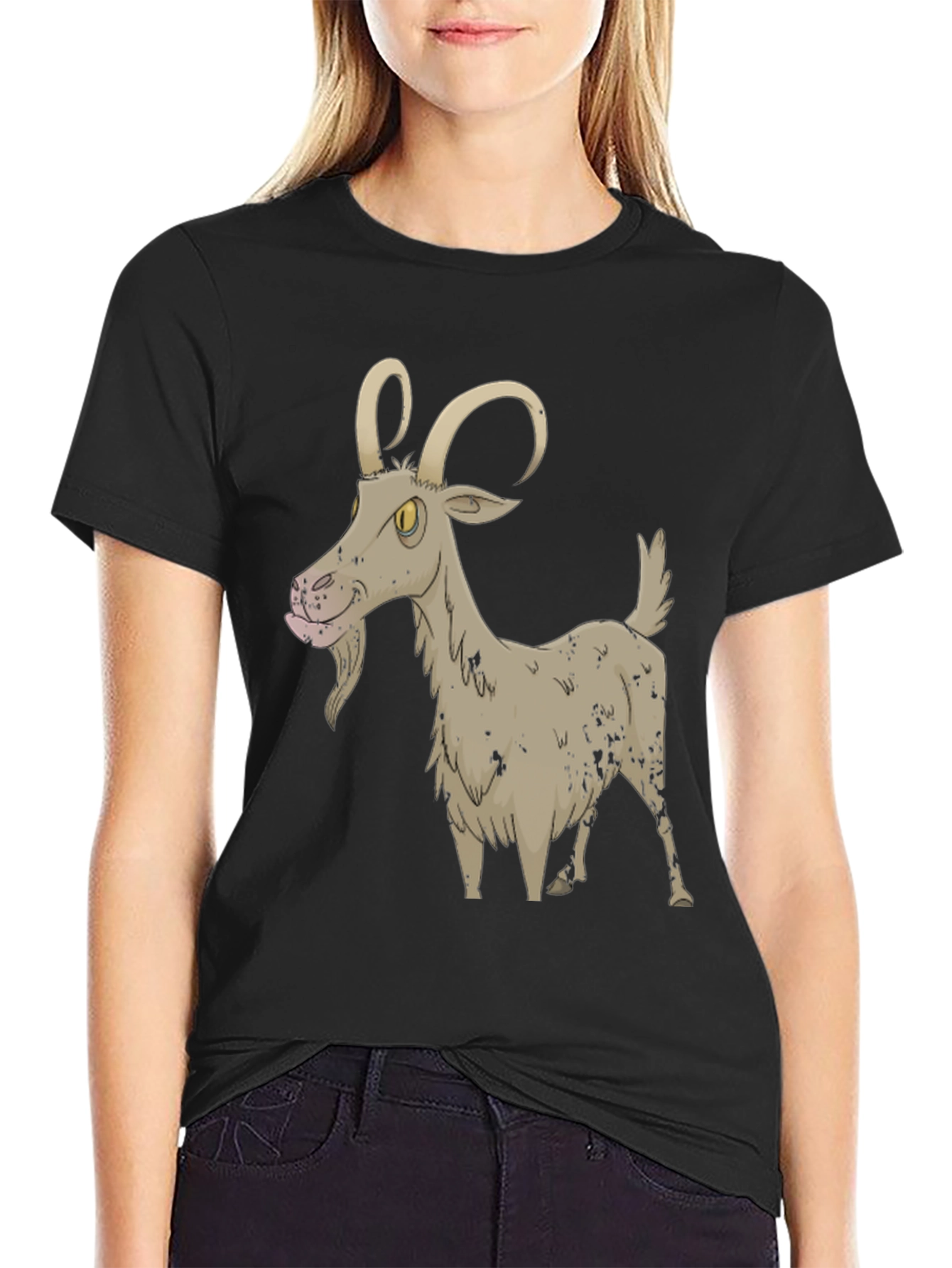 Black Cartoon Goat Black T-Shirt view 2