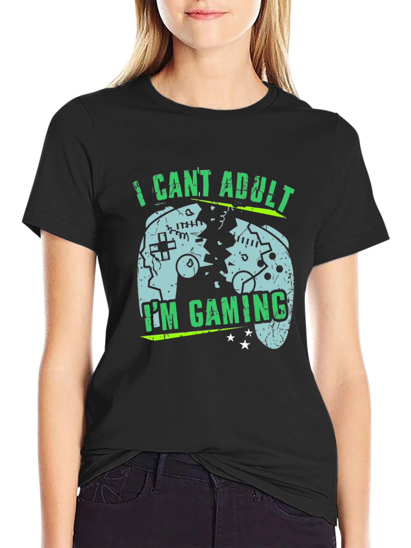 Black I Can't Adult I'm Gaming T-Shirt view 2
