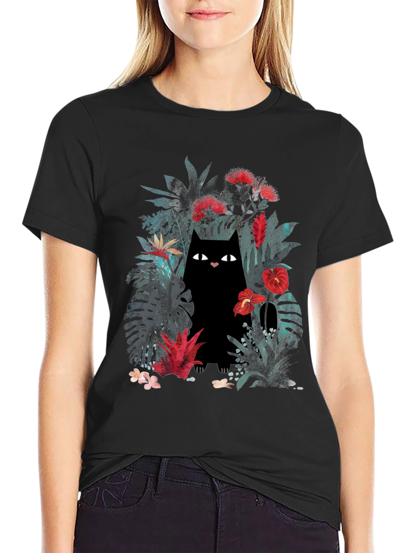 Black Jungle Cat Graphic Tee - Black view 2