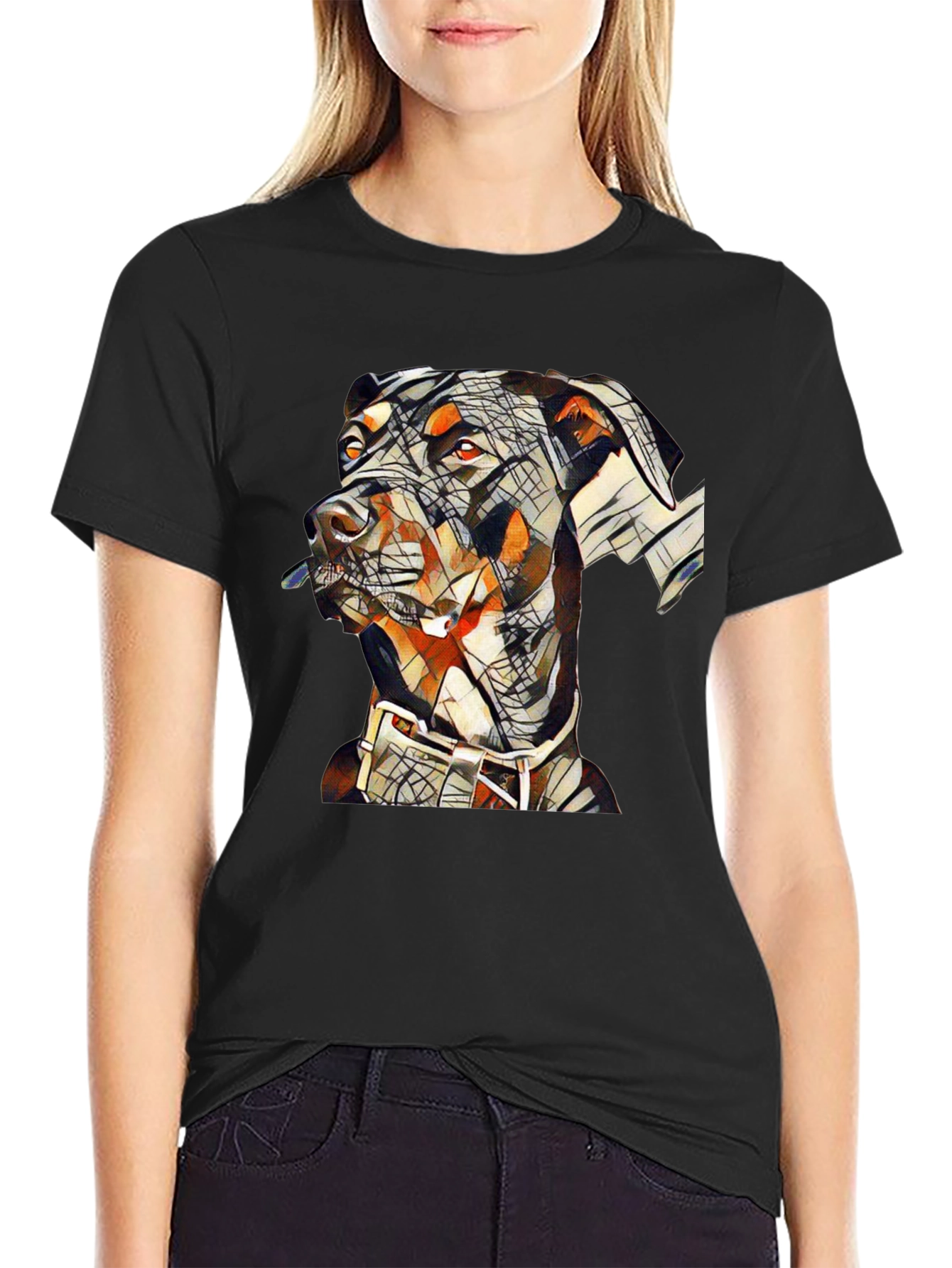 Black Abstract Doberman Dog Graphic T-Shirt view 2