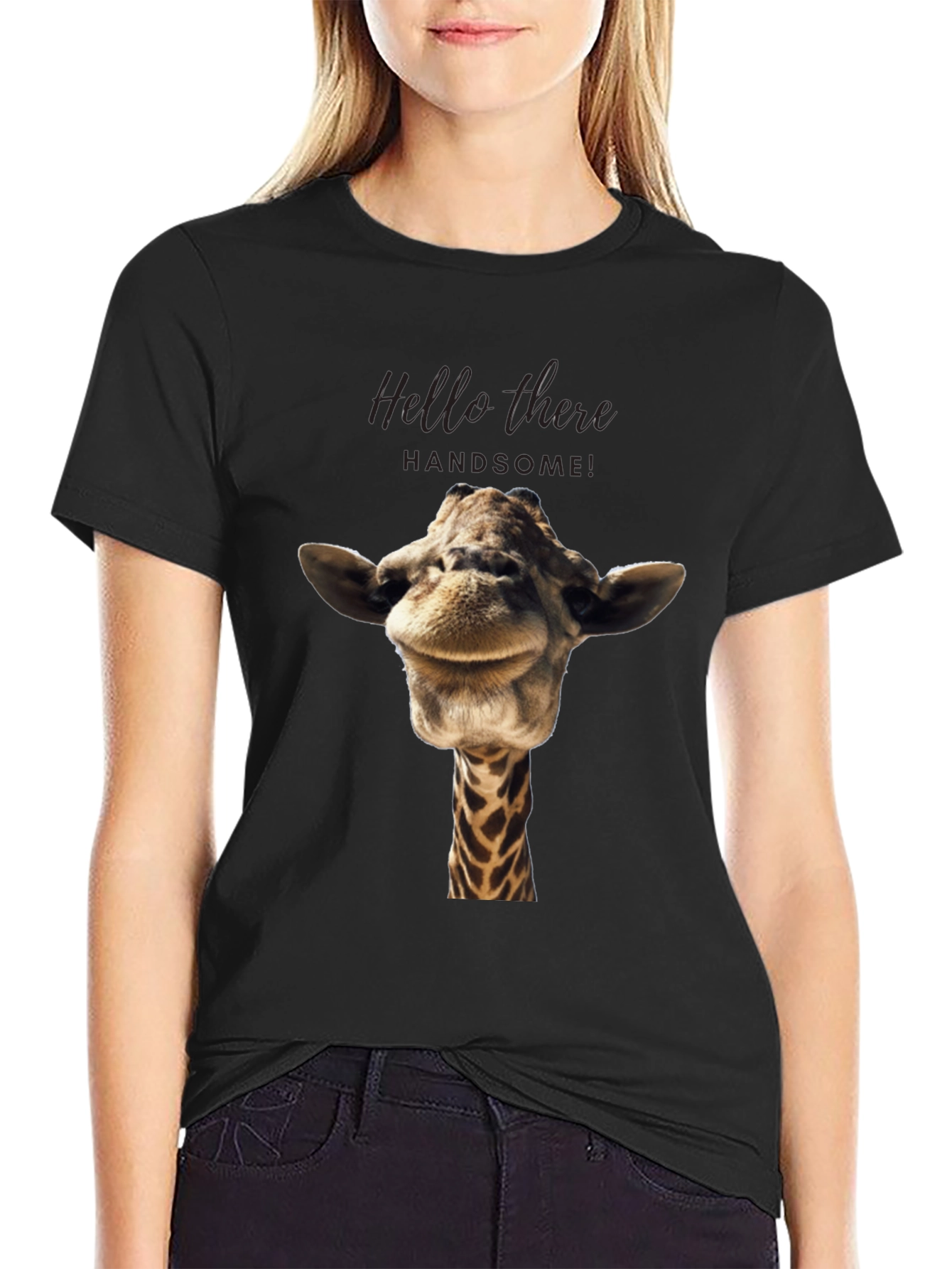 Black Giraffe Head Graphic Print Black T-Shirt view 2