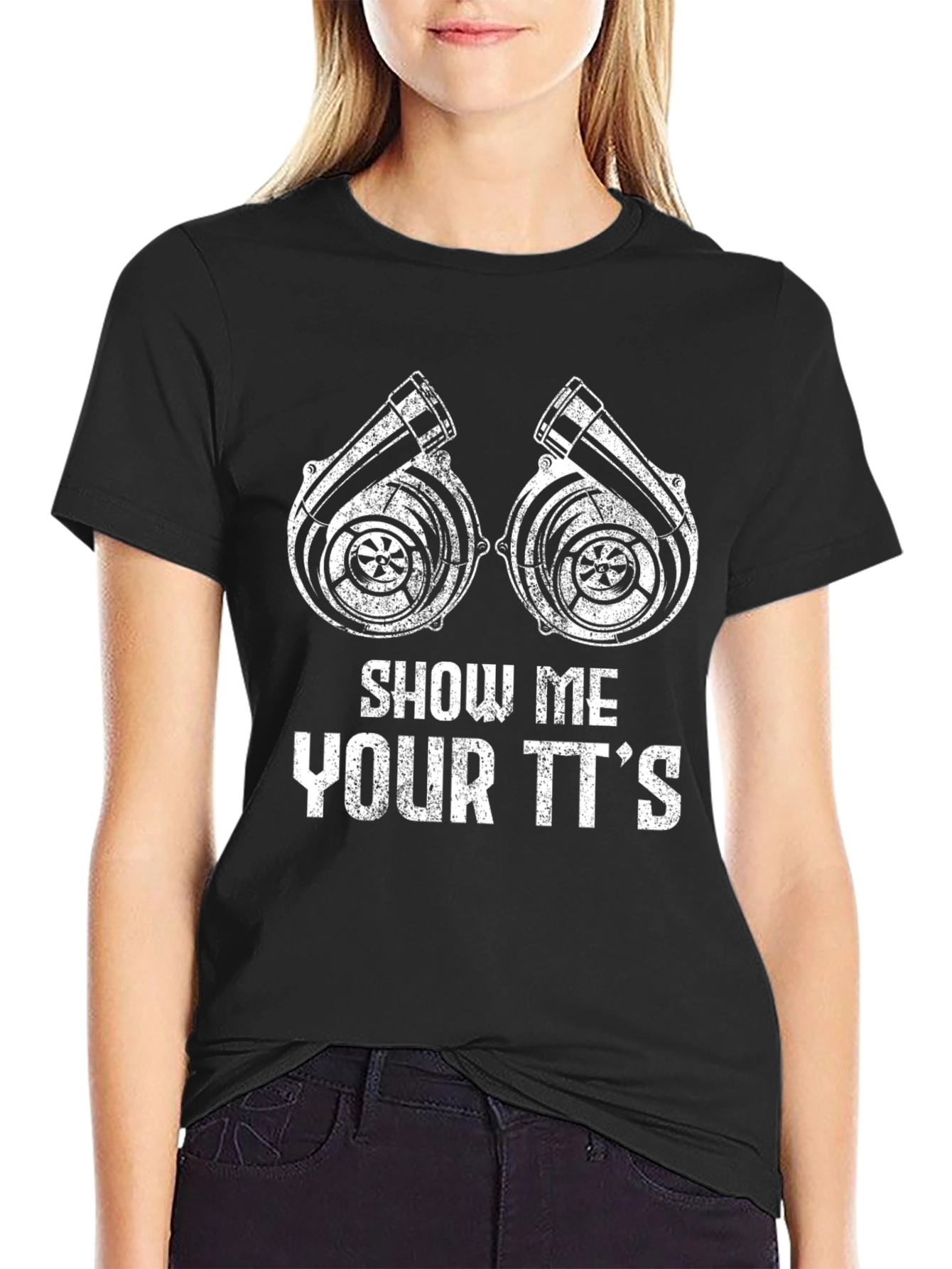 Black Show Me Your TT's Funny Car Enthusiast Graphic Tee view 2