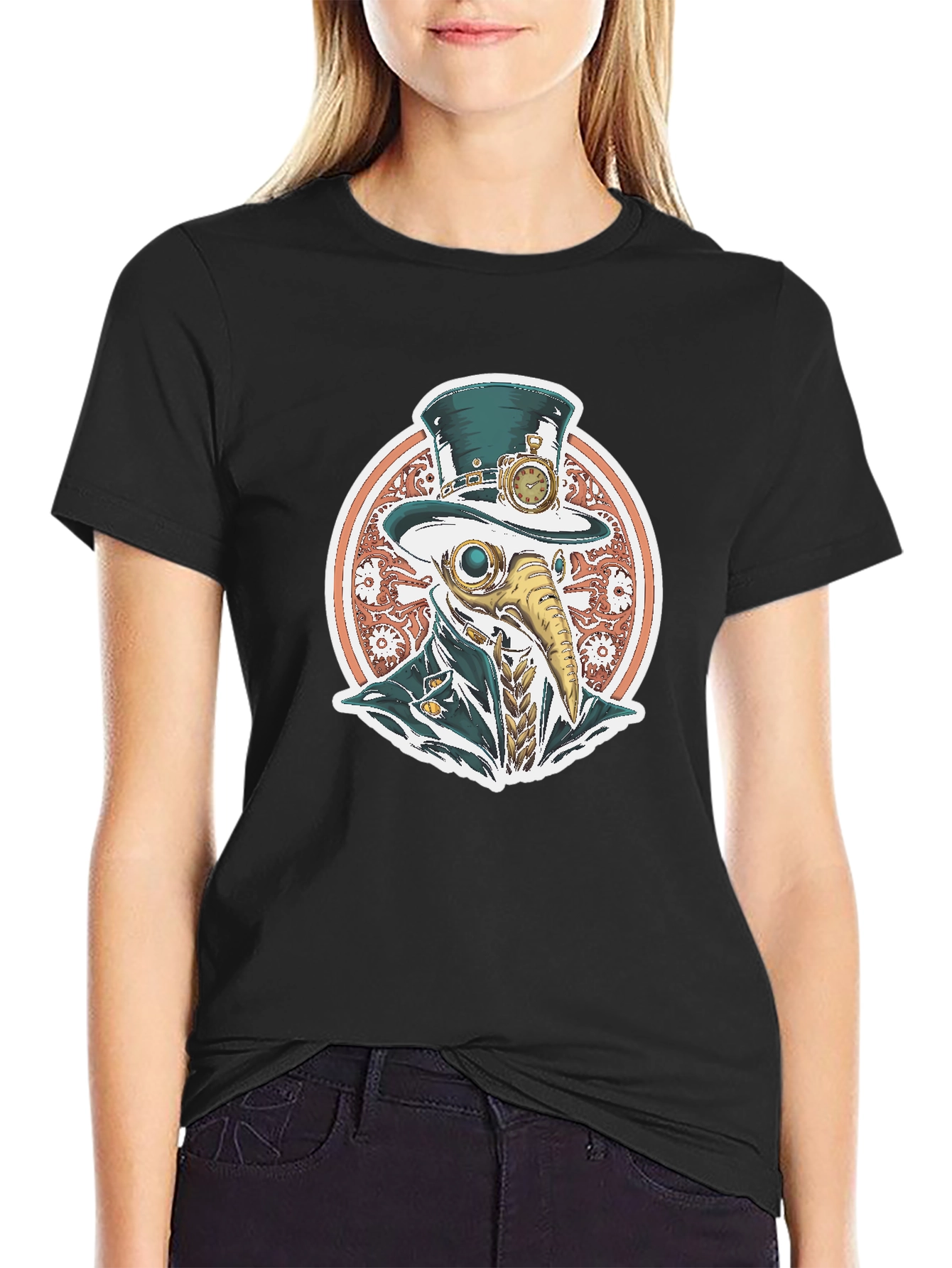 Black Steampunk Plague Doctor Graphic T-Shirt view 2