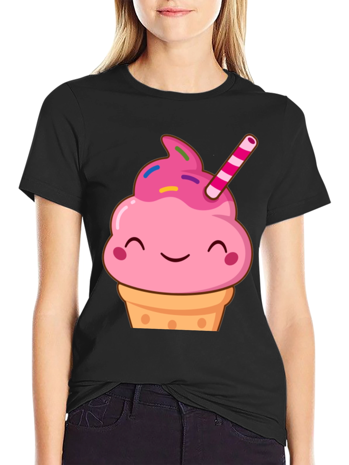 Black Cute Cupcake Graphic Tee - Sweet Treat Shirt view 2