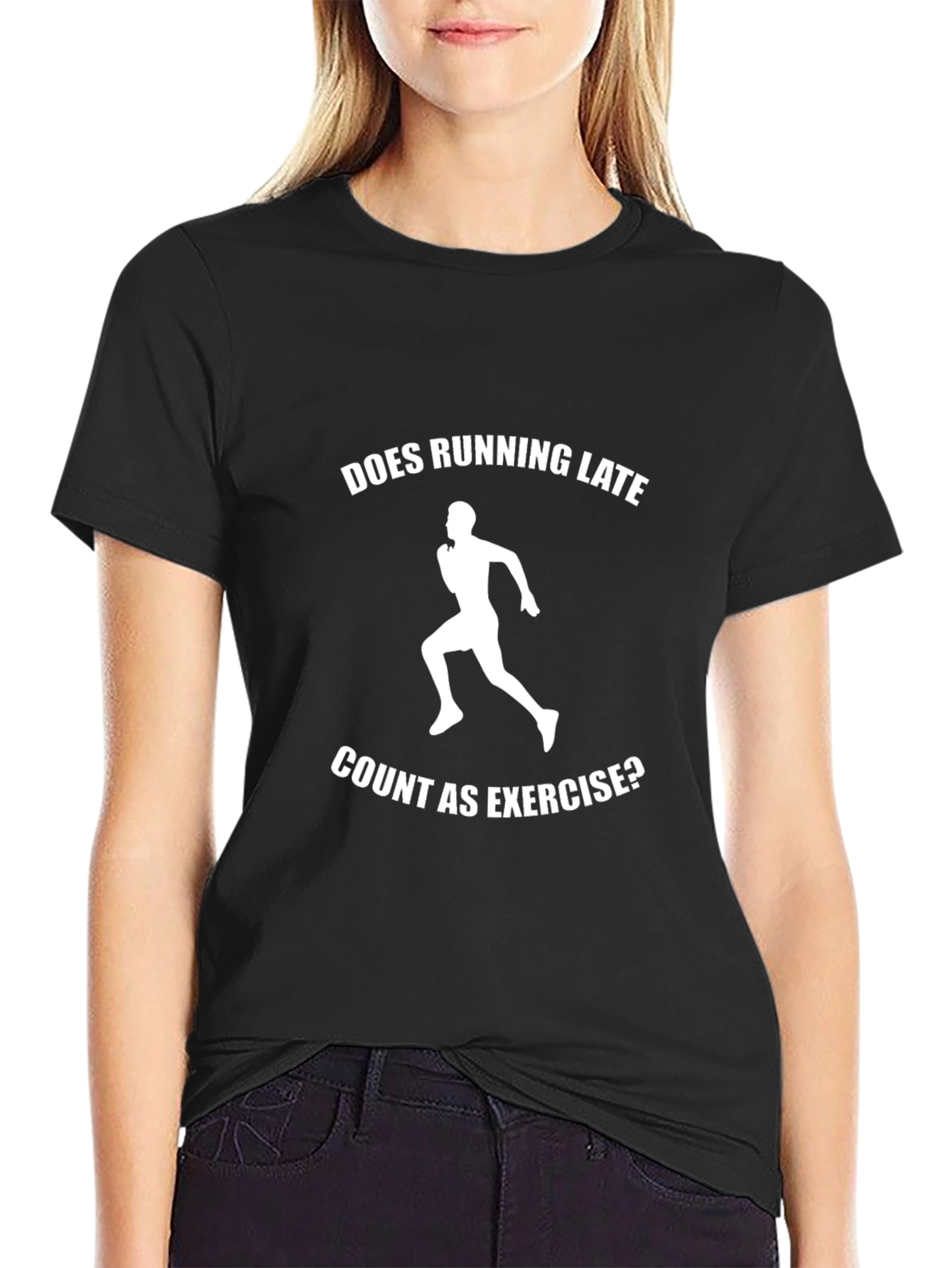 Black Funny Running Late Exercise T-Shirt - Unisex view 2