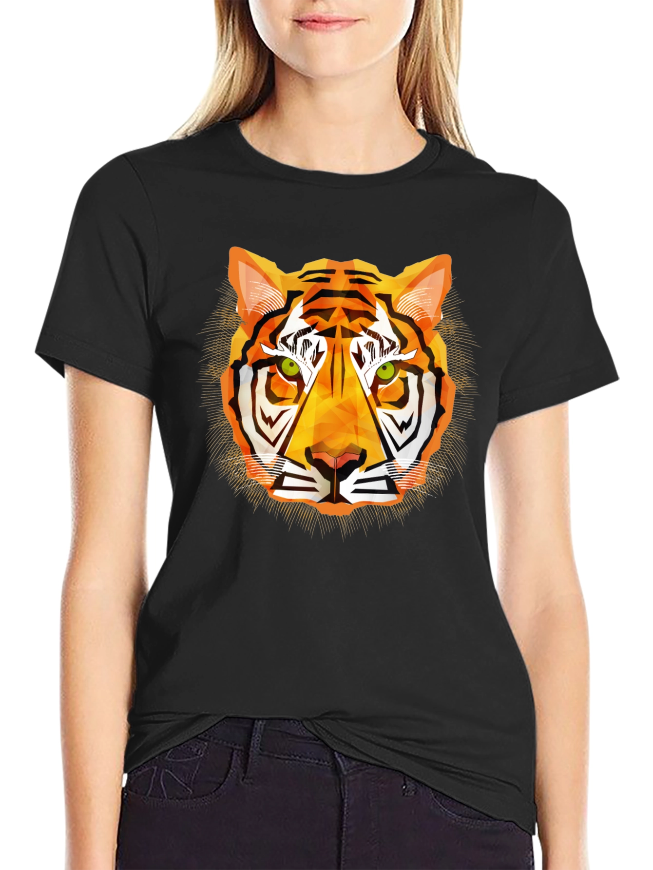 Black Geometric Tiger Graphic T-Shirt - Modern Style view 2