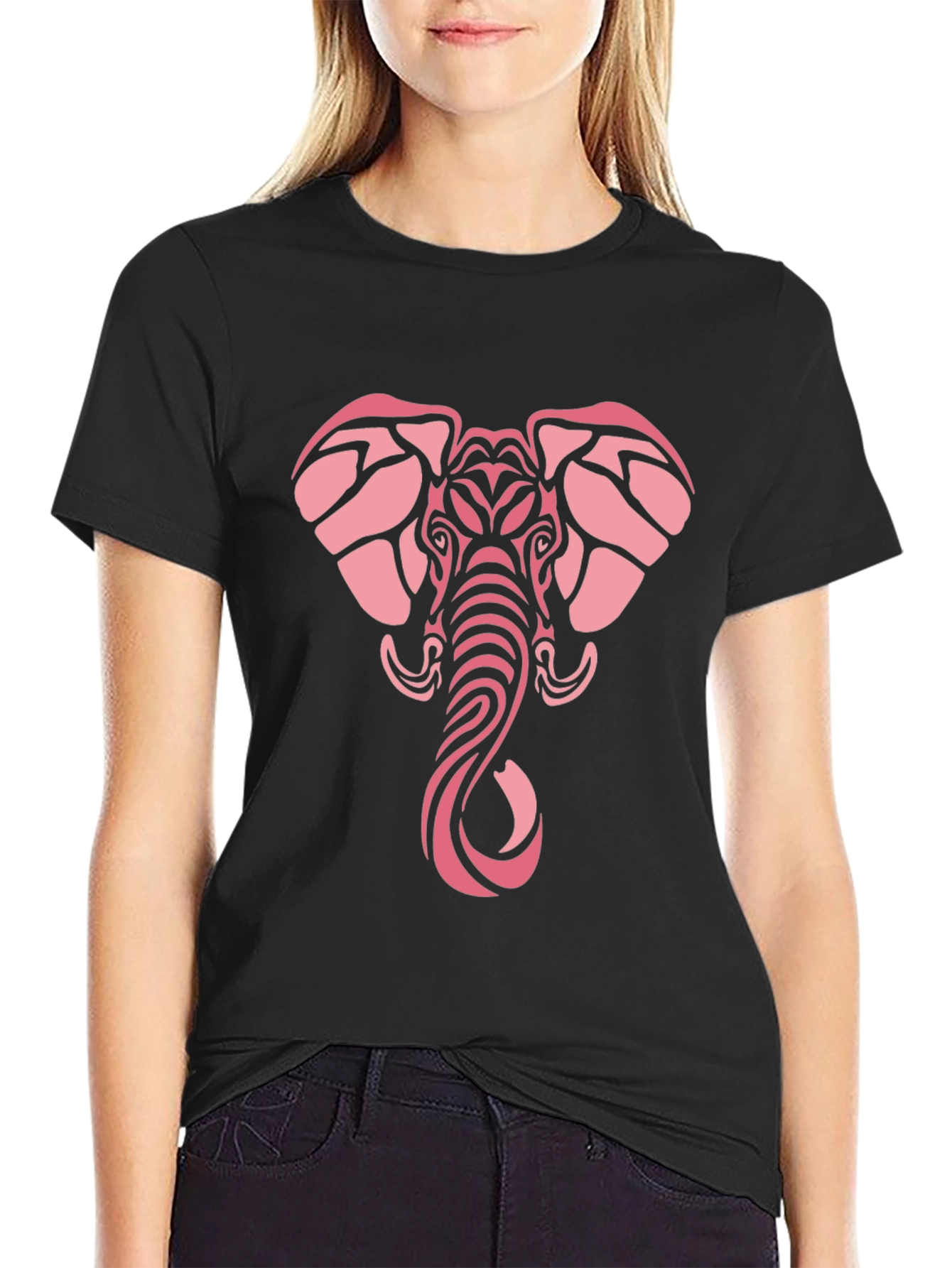 Black Tribal Elephant Graphic Tee - Black Cotton Comfort view 2