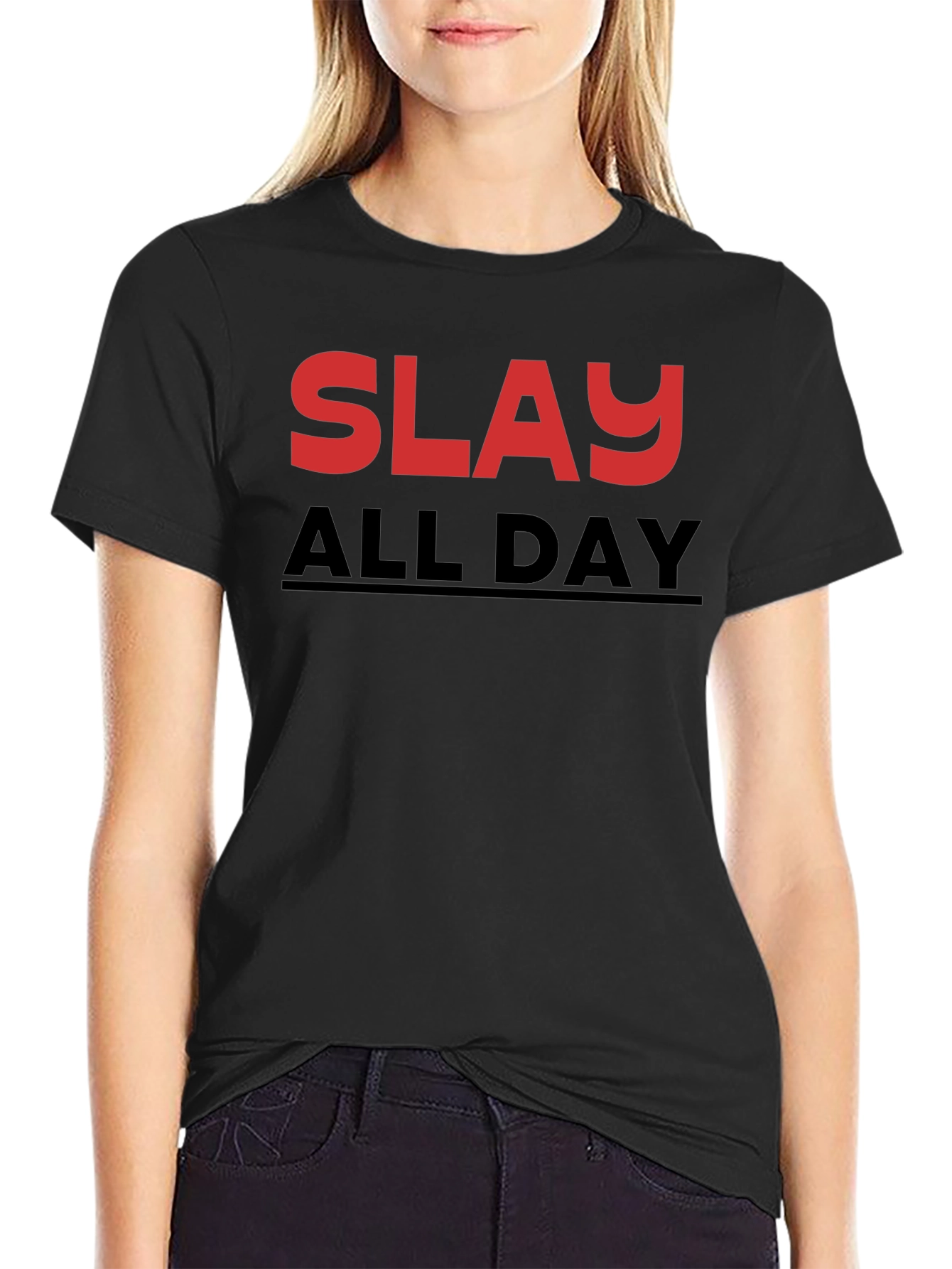 Black Slay All Day Graphic Tee - Stylish Black T-Shirt view 2