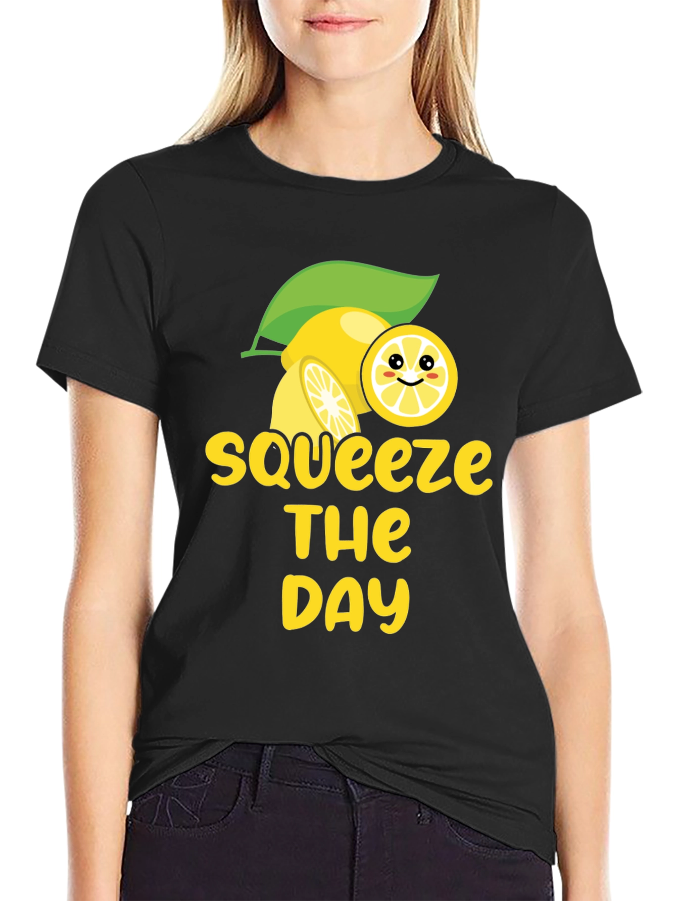 Black Squeeze the Day Graphic Tee - Black Cotton view 2