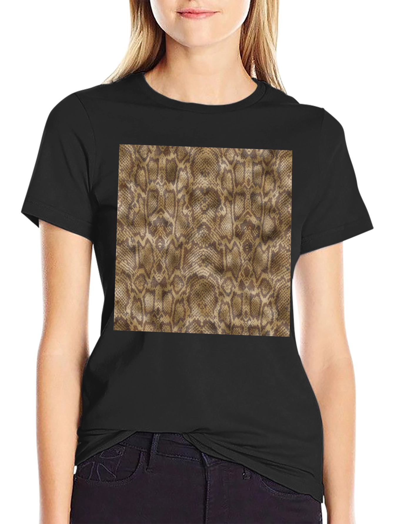 Black Snakeskin Print Black T-Shirt view 2