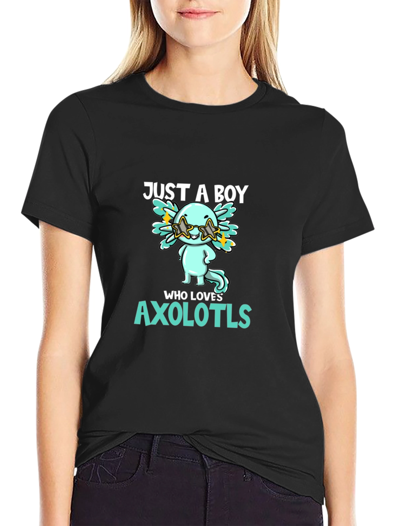 Black Just A Boy Who Loves Axolotls T-Shirt view 2