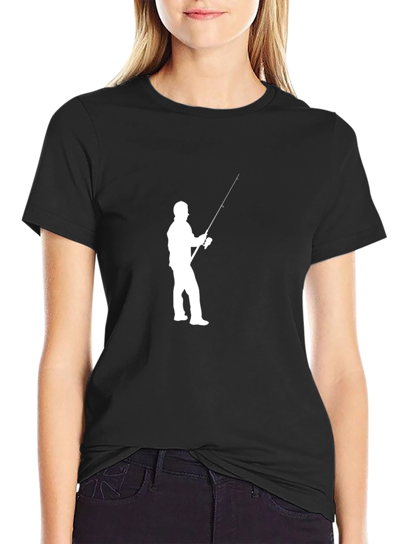 Black Fishing Silhouette Black T-Shirt view 2