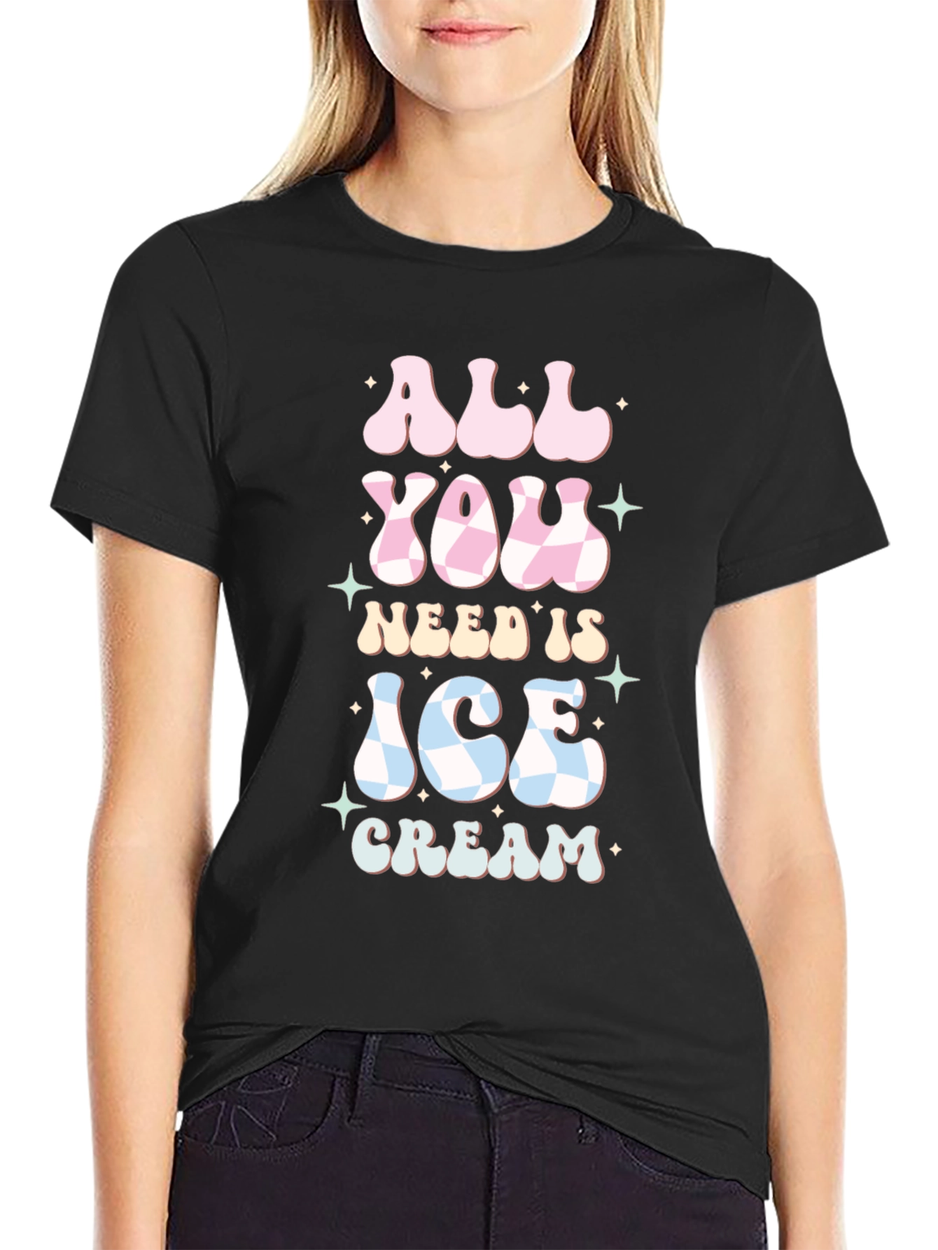 Black All You Need Is Ice Cream Graphic Tee view 2