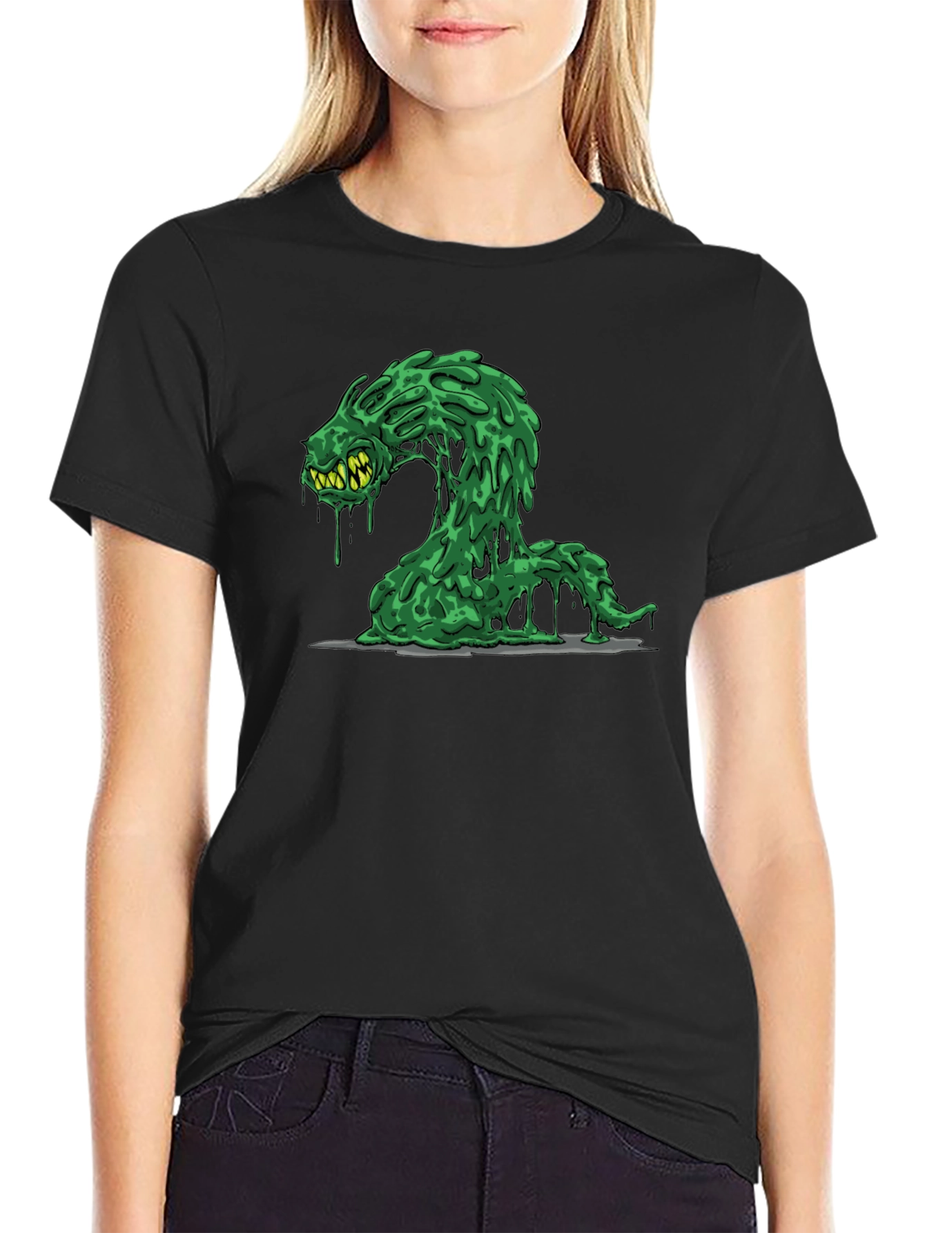 Black Slime Monster Graphic T-Shirt - Unique Creature Design view 2