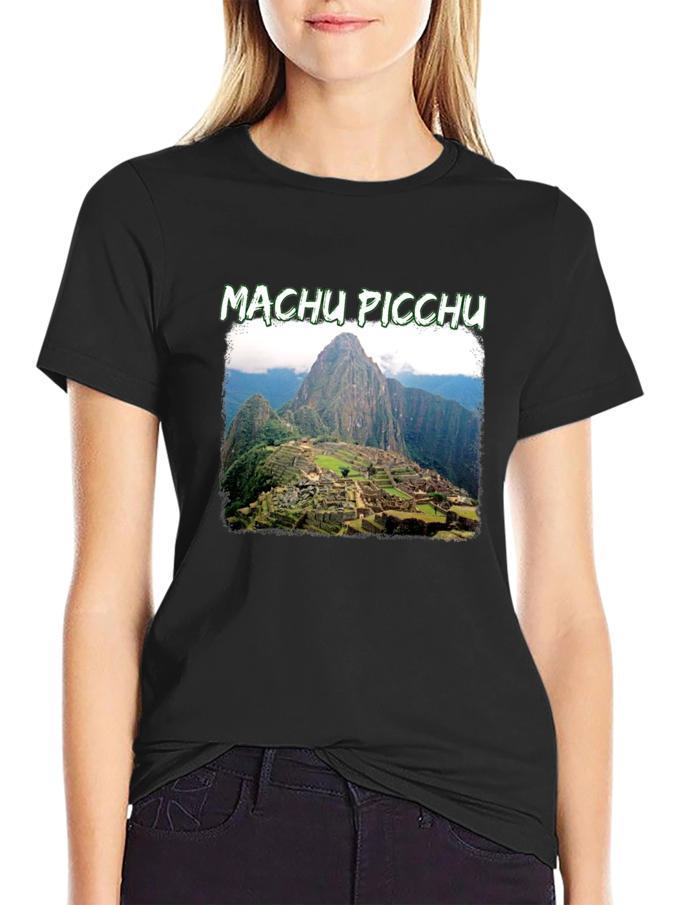 Black Machu Picchu Graphic Tee | Black Crew Neck T-Shirt view 2