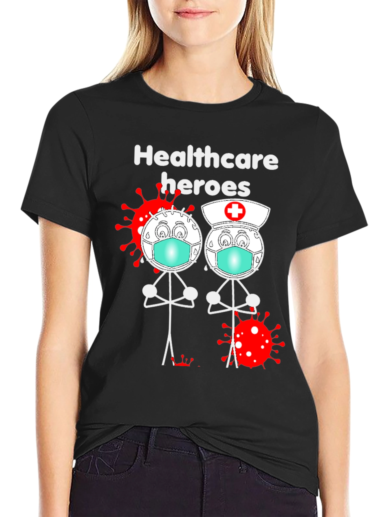 Black Healthcare Heroes Graphic T-Shirt view 2