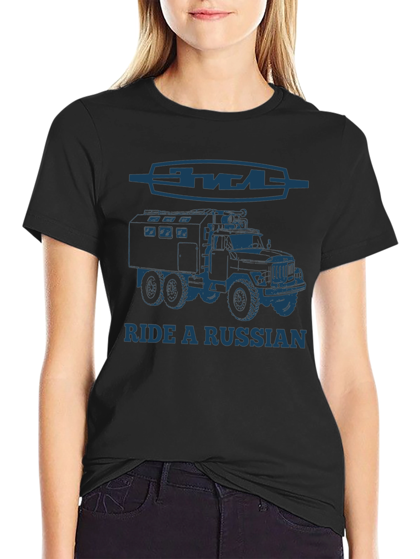 Black Ride a Russian Truck T-Shirt - Black view 2